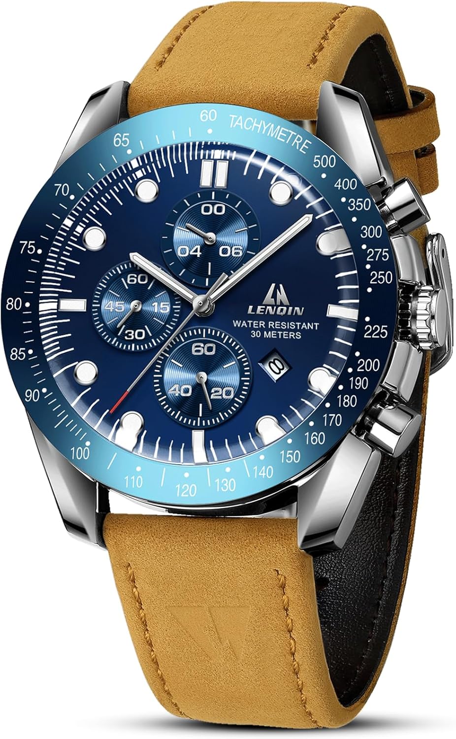 LN LENQIN Relojes para hombre, reloj de cuero, analógico, de cuarzo, para hombre, luminoso, de lujo, moderno, elegante, para negocios o vestir casual, relojes de pulsera de 30M resistentes al agua con