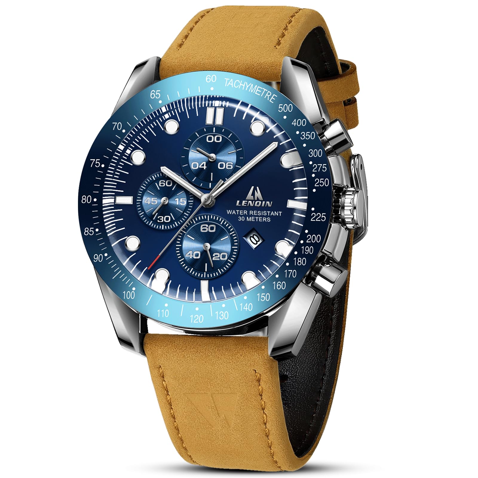 LN LENQIN Relojes para hombre, reloj de cuero, analógico, de cuarzo, para hombre, luminoso, de lujo, moderno, elegante, para negocios o vestir casual, relojes de pulsera de 30M resistentes al agua con