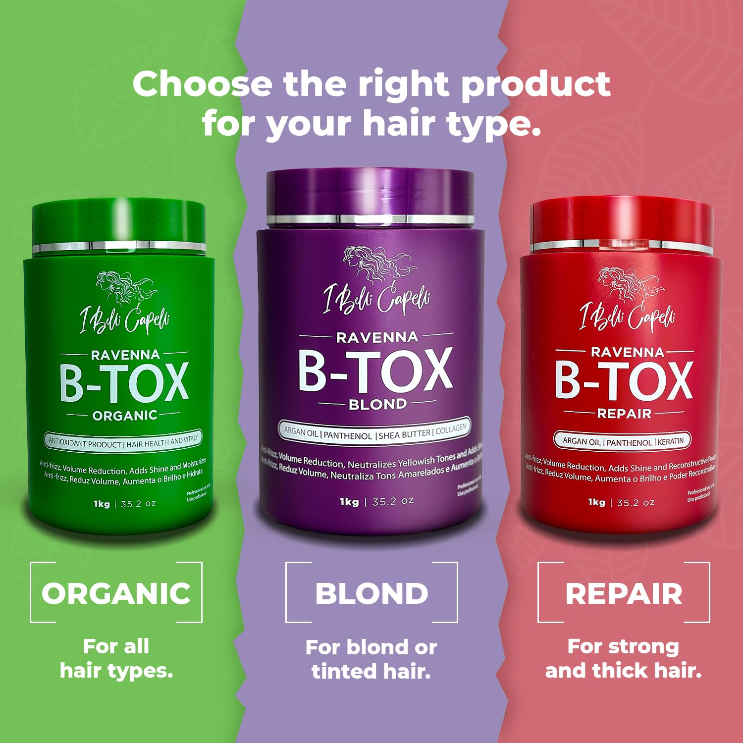 I Belli Capelli Tratamiento Ravenna B-tox para cabello rubio, 35.2 oz (1kg) - Sin formaldehído, acción anti-encrespamiento, suavizante, hidratación profunda y acción hidratante, aceite de argán