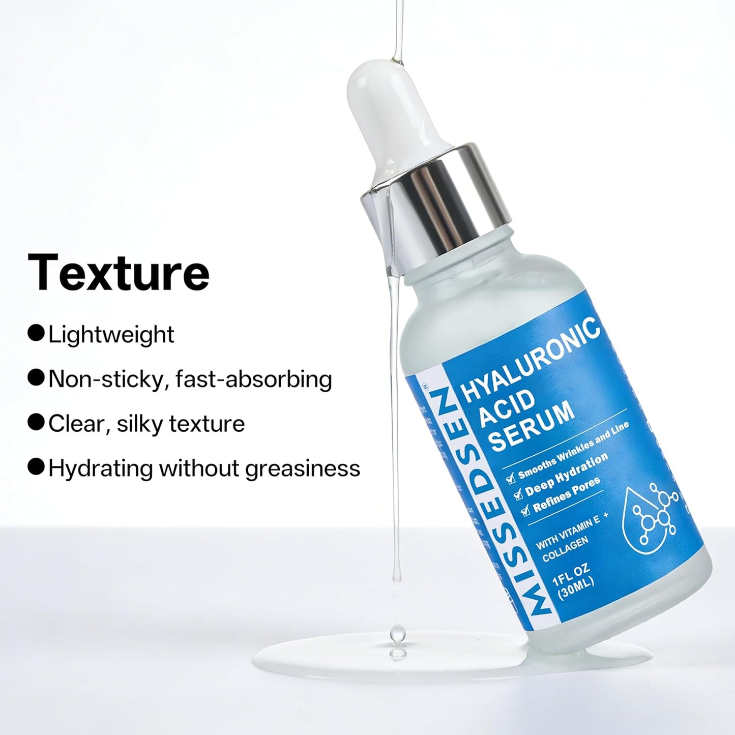 Suero de ácido hialurónico con aceite de colágeno y vitamina E para el cuidado de la piel, suero hidratante e iluminador para la cara, antienvejecimiento, para todo tipo de piel, uso diario, 1 onza líquida