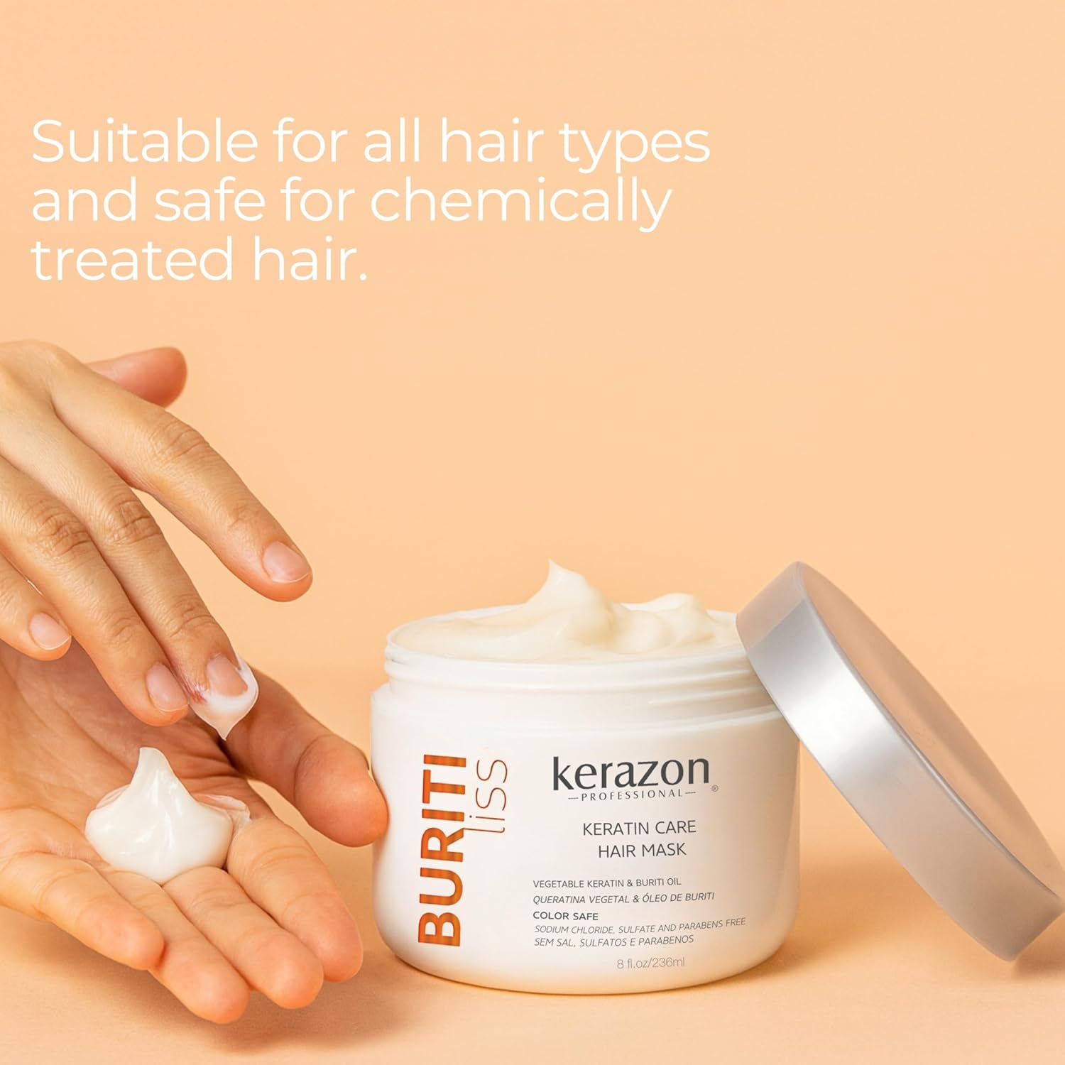 Kerazon Professional Hair Mask Anti Frizz Keratin Care, Moisturizing, Deep Hydration for Dry Damaged Hair Buriti Liss