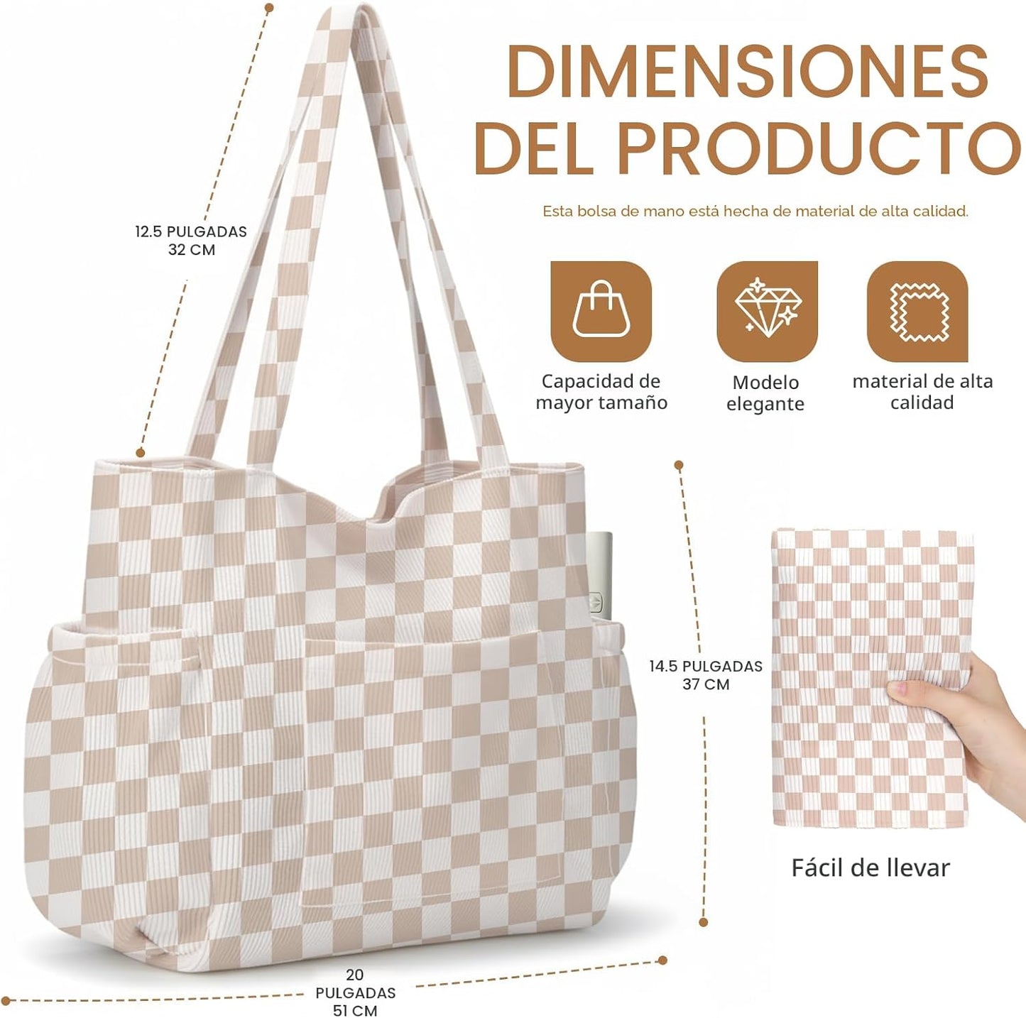 Bolsa de pana para mujeres, bolsa de gran capacidad linda con 6 bolsillos, bolso cruzado de hombro para trabajo, viajes, gimnasio