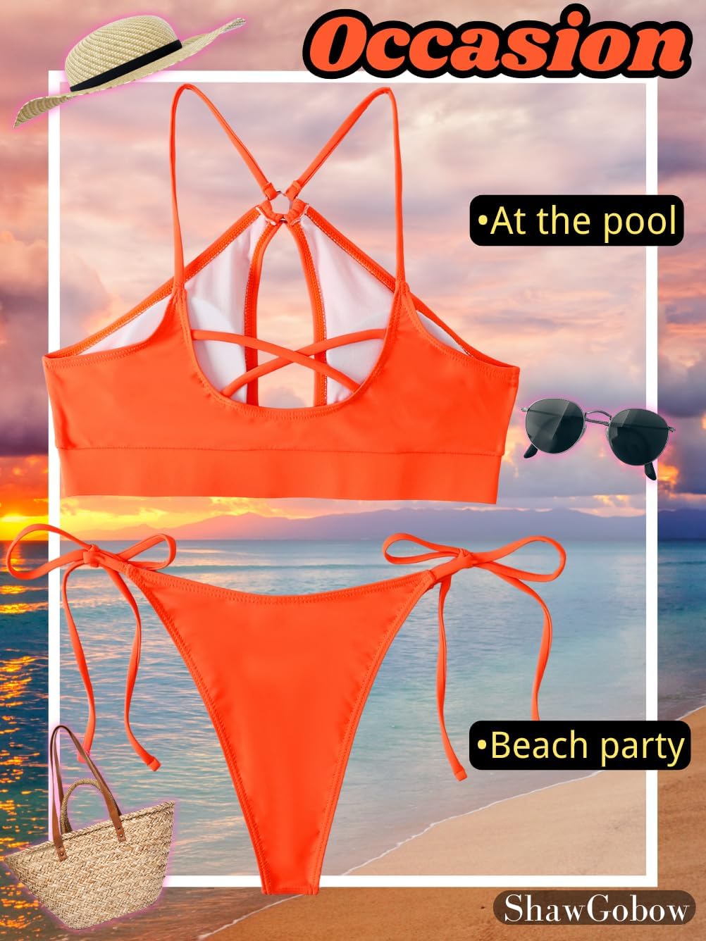 ShawGobow Bikini sexy con abertura de cerradura, corte alto, tiro bajo, 2 piezas