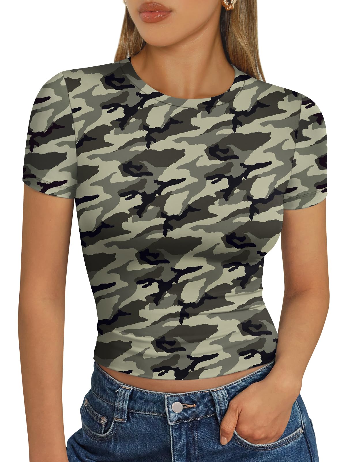 Trendy Queen - Camisetas básicas para mujer, camisetas de verano 2025, de manga corta, ajustadas, para gimnasio, entrenamiento, ropa estilo Y2K