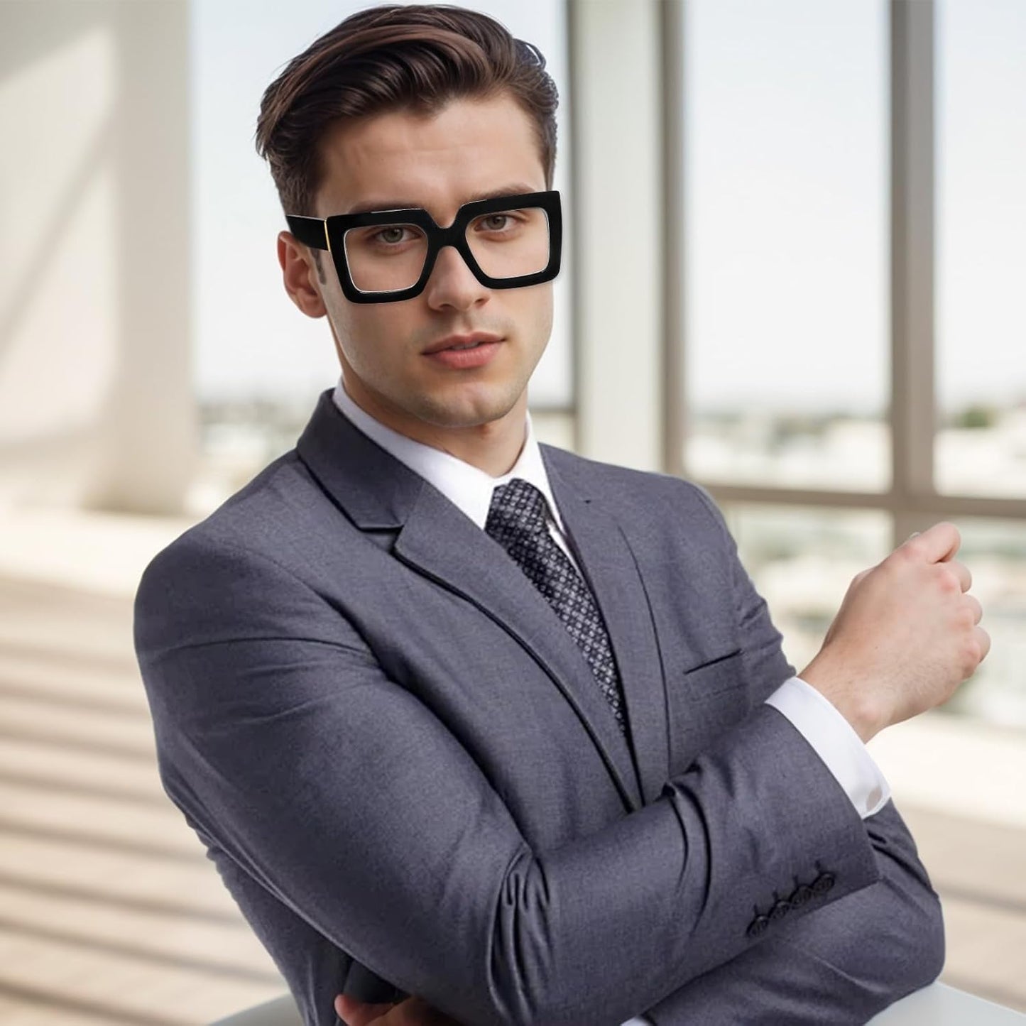 hoyuwak Gafas cuadradas de gran tamaño con luz azul, gafas de computadora con marco grande, gafas gruesas y transparentes a la moda para mujer