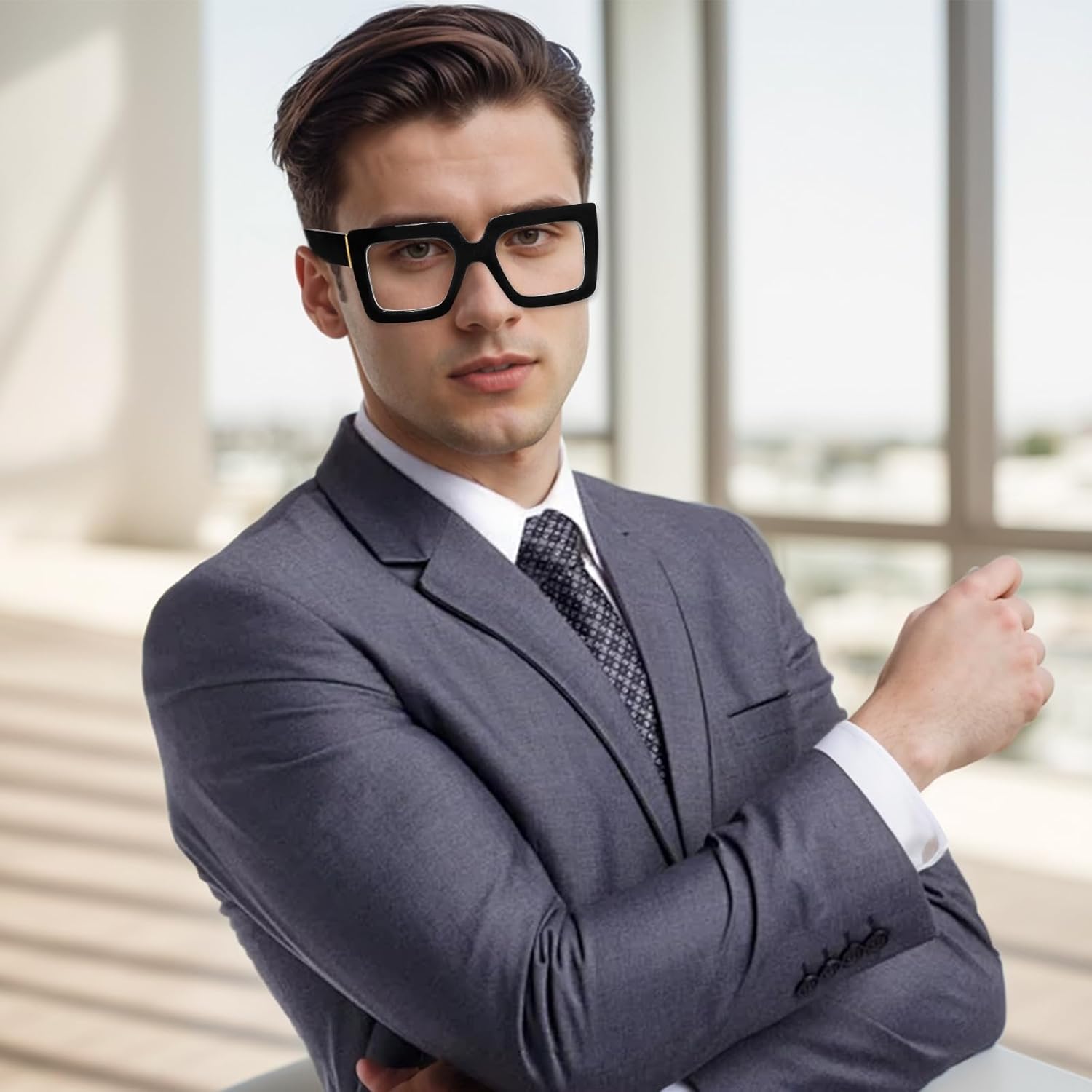 hoyuwak Gafas cuadradas de gran tamaño con luz azul, gafas de computadora con marco grande, gafas gruesas y transparentes a la moda para mujer