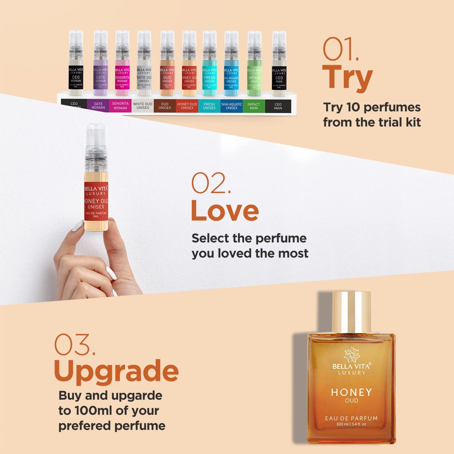 Bellavita Luxury Honey Oud Eau de Parfum | 100 ml (3.4 fl.oz.) | Perfume for Men and Women | Sweet Honey, Bergamot, Oud, and Amber Notes | Women's Day Special