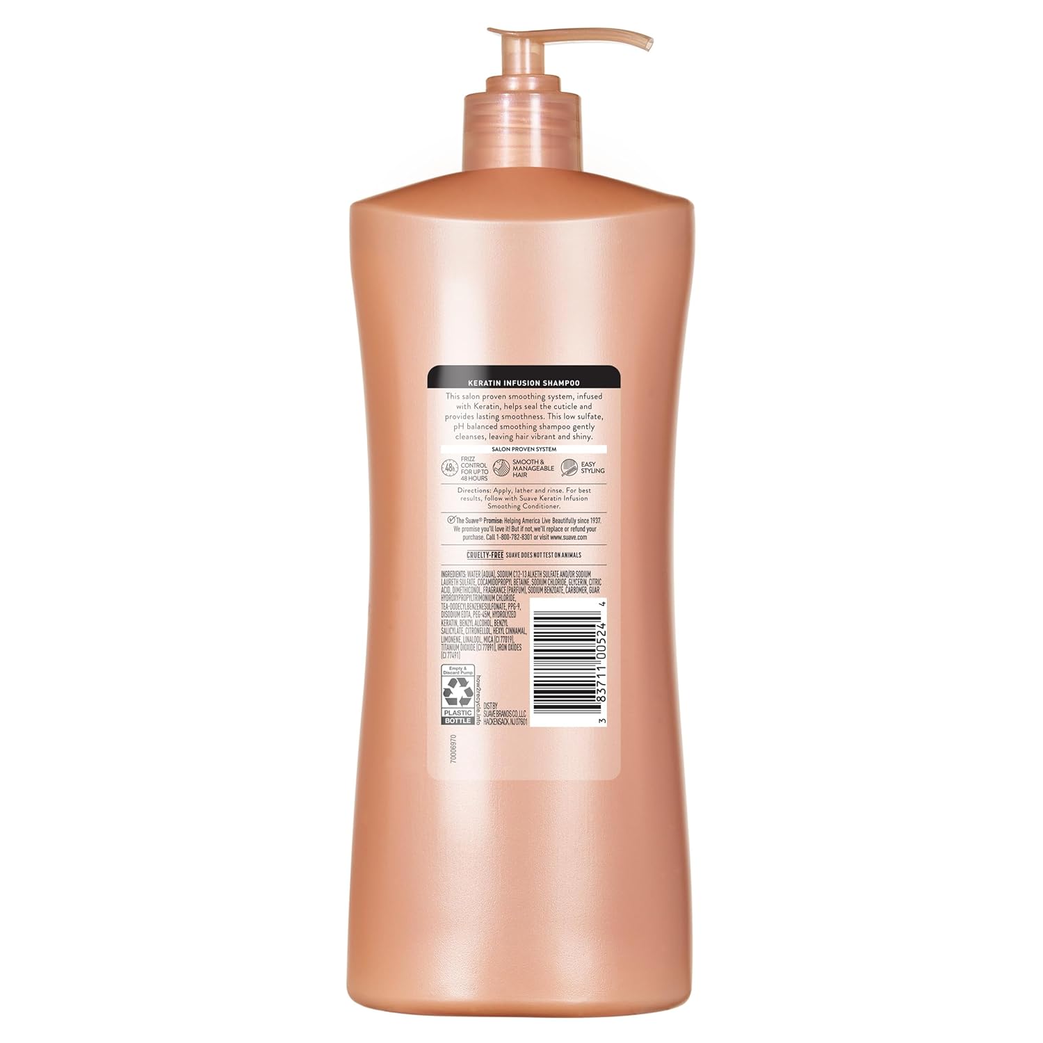 Suave Champú alisador de infusión de queratina para cabello encrespado, antihumedad + control de encrespamiento 48 horas, suaviza y desenreda para un fácil peinado, bomba de 28 onzas líquidas, 4 unidades