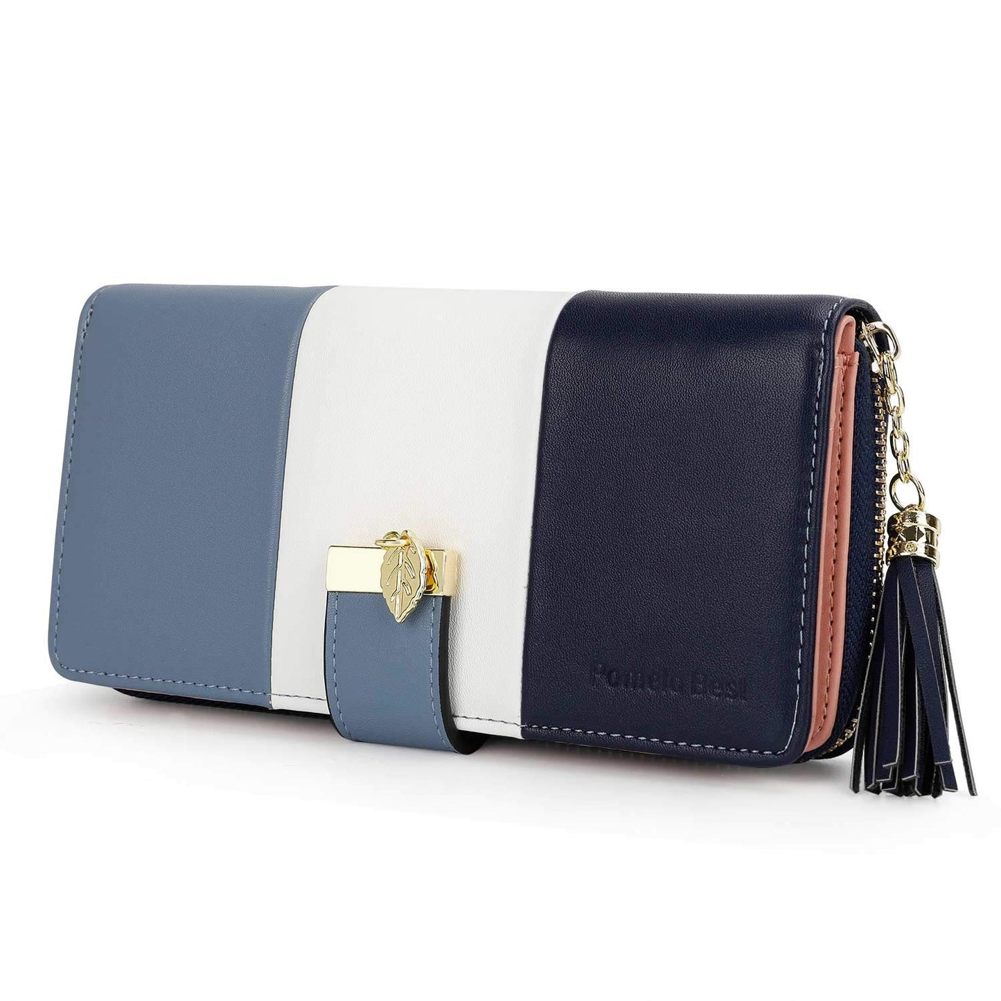Carteras RFID para mujer con múltiples ranuras para tarjetas y compartimento para teléfono celular, cartera para mujer, Rosado/blanco/gris, Classic