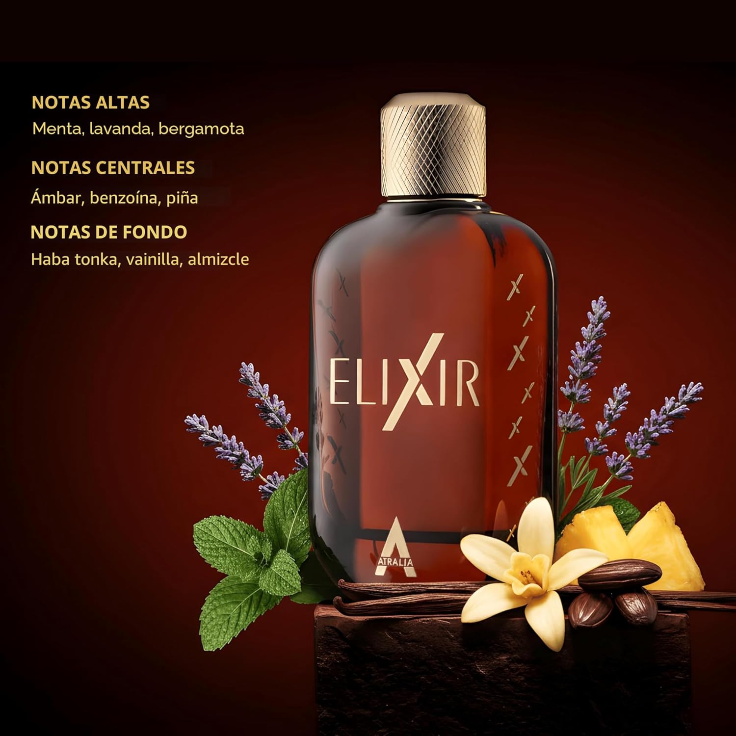 Atralia Elixir Eau de Parfum 100 ml | Perfume de Ámbar Fresco y Amadeirado para Hombre | Fragancia de Larga Duración con Menta, Lavanda, Bergamota, Ámbar y Vainilla