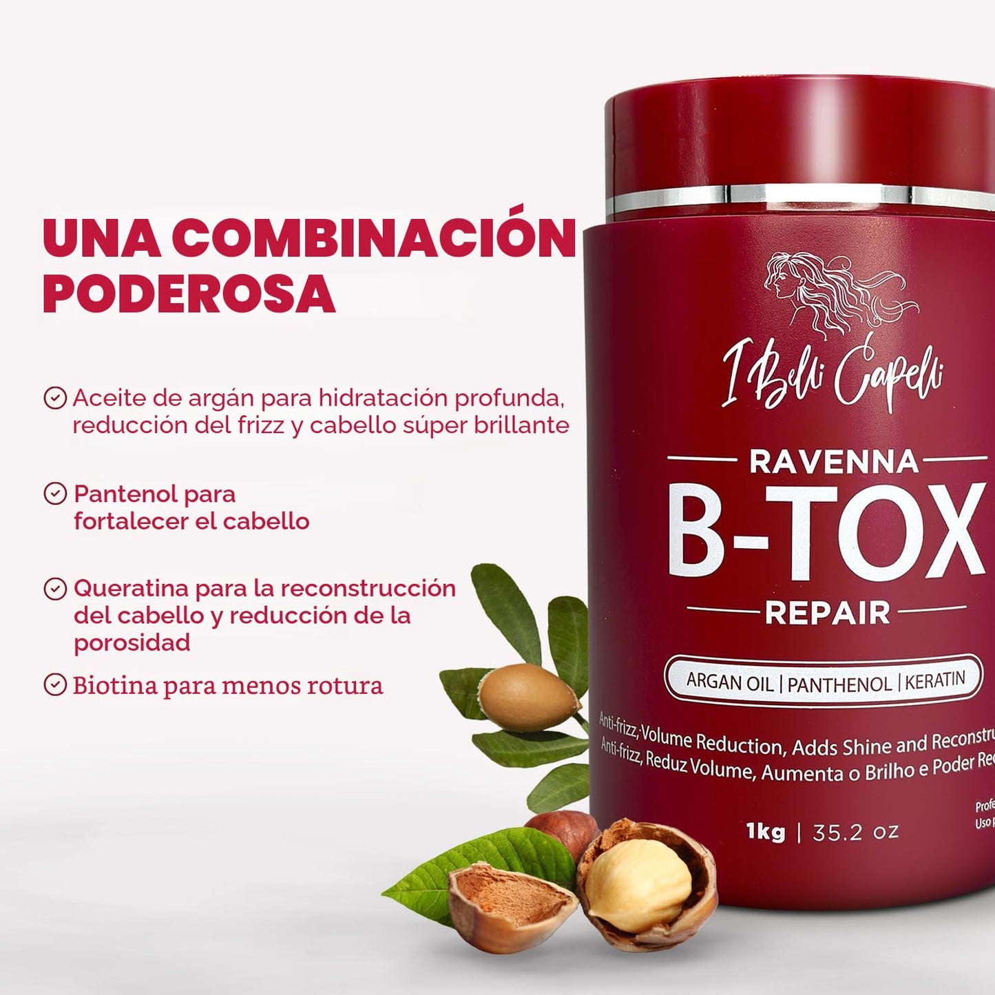 I Belli Capelli Kit de Tratamiento Capilar Ravenna - 1kg/35.02 oz Máscara Capilar B-tox + Champú Anti-Residuos 300ml/10.1 fl.oz - Champú Reparador y Aclarante de Efecto Duradero