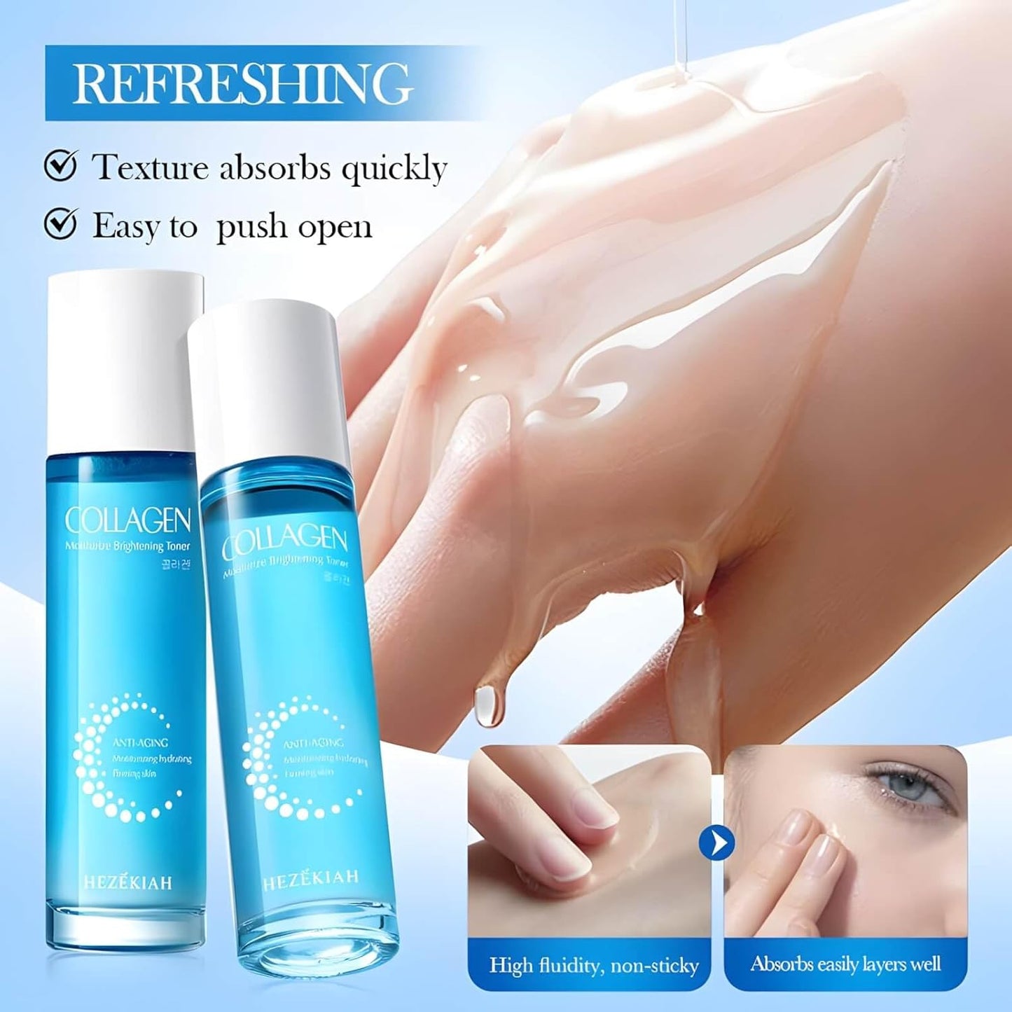 Juego de 6 piezas de colágeno para el cuidado de la piel para niñas adolescentes, juego hidratante de cuidado de la piel con limpiador, tónico, loción, suero, crema y crema de ojos para adolescentes y mujeres,