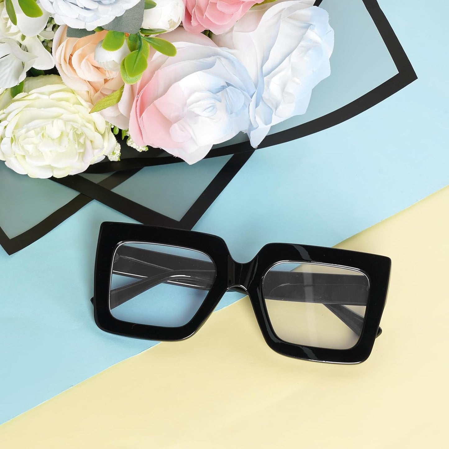 hoyuwak Gafas cuadradas de gran tamaño con luz azul, gafas de computadora con marco grande, gafas gruesas y transparentes a la moda para mujer