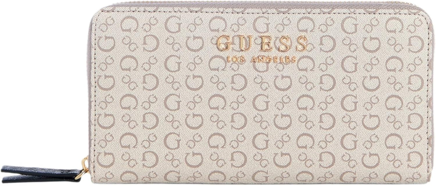 GUESS Kiran Logo Cartera mediana con cremallera, Cemento, Talla única, Kiran Logo Cartera mediana con cremallera alrededor