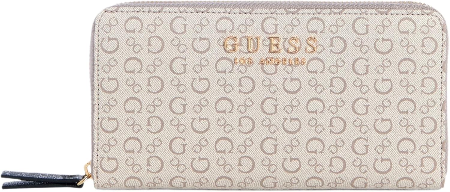 GUESS Kiran Logo Cartera mediana con cremallera, Cemento, Talla única, Kiran Logo Cartera mediana con cremallera alrededor