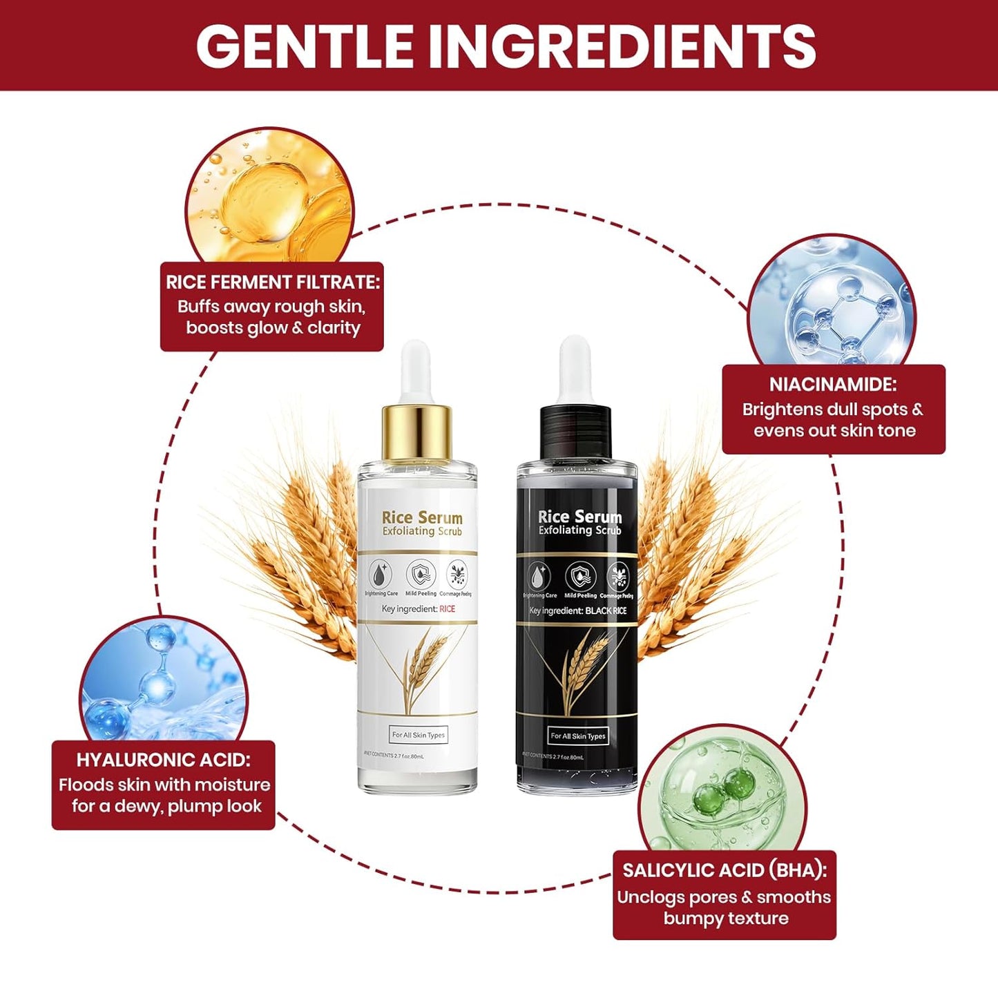 Exfoliating Rice Peel Shot Face Serum & Body Scrub, Black Rice & White Rice Ampoule, Removes Dead Skin Cells and Blackheads, Gentle Glow Peeling for All Skin Types
