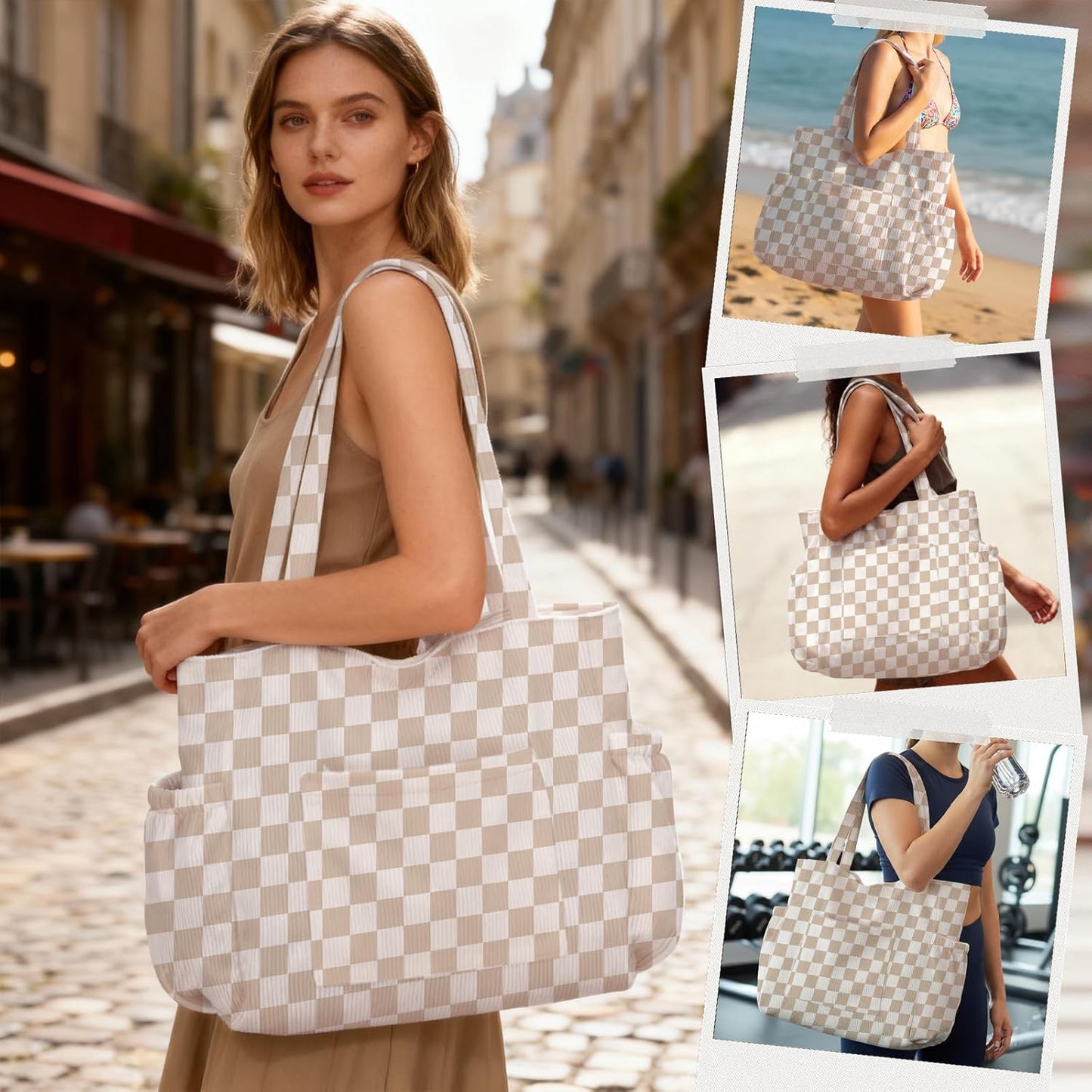 Bolsa de pana para mujeres, bolsa de gran capacidad linda con 6 bolsillos, bolso cruzado de hombro para trabajo, viajes, gimnasio