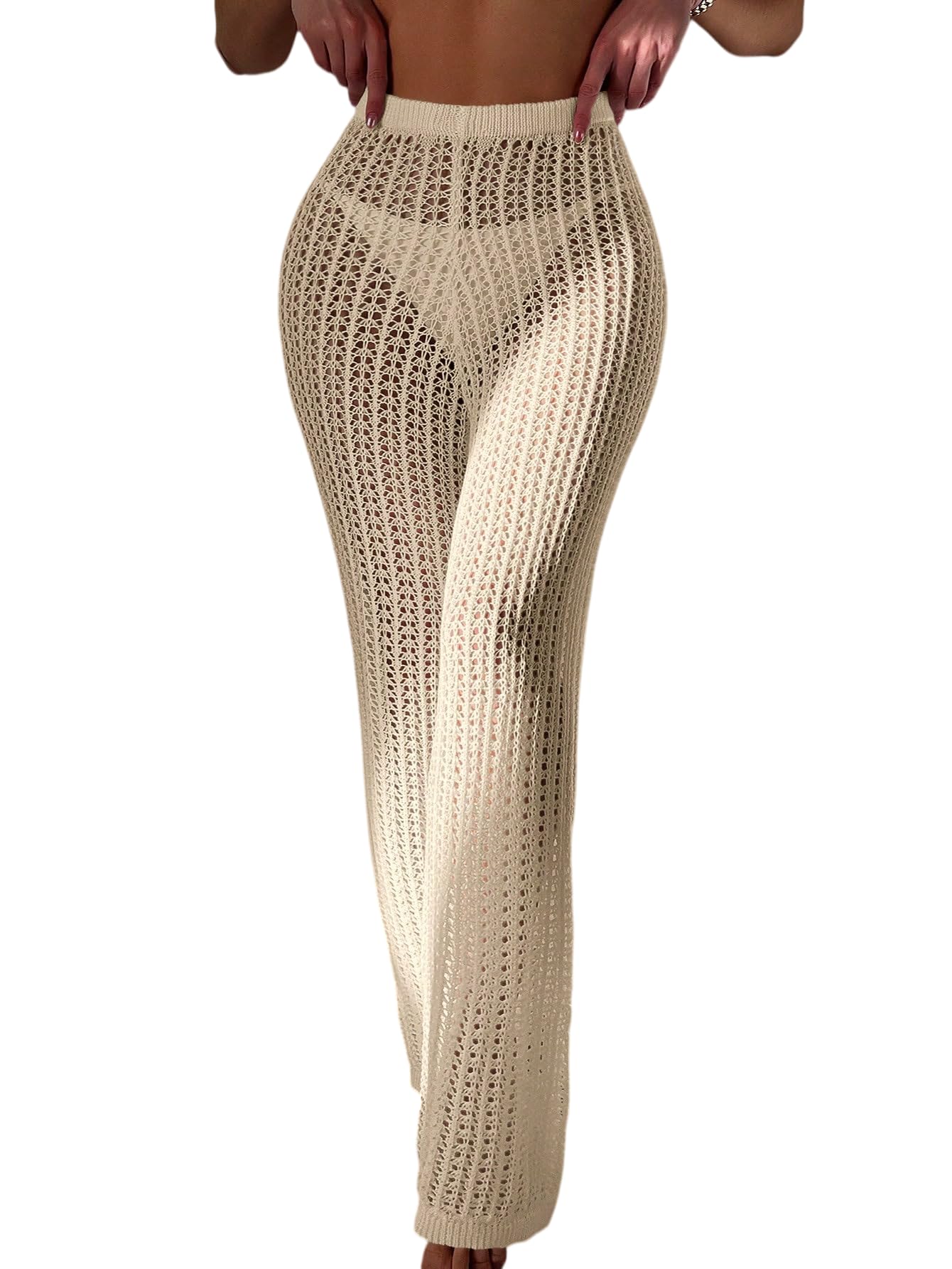 SISKIN Pantalones palazzo de ganchillo de pierna ancha, pantalones de playa fluidos de cintura alta, ropa de vacaciones para mujer