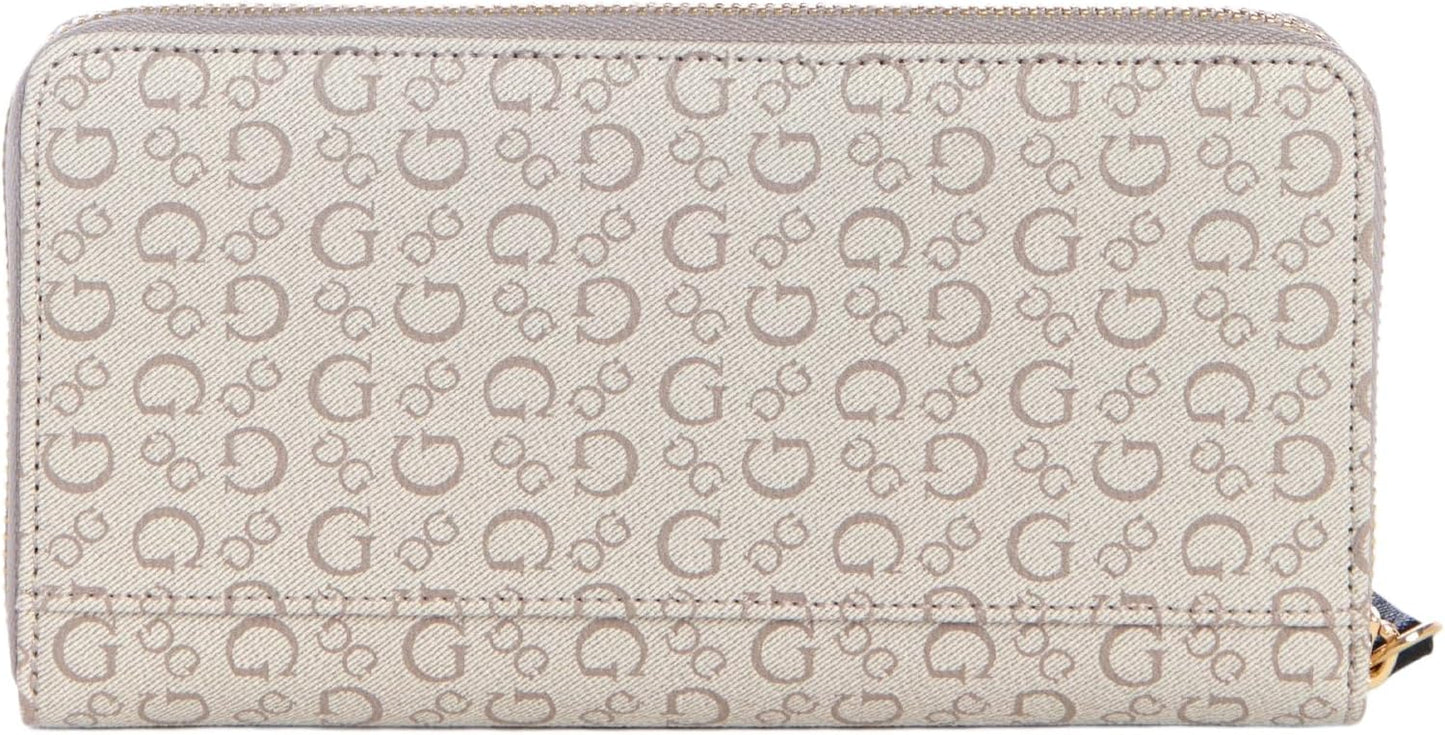 GUESS Kiran Logo Cartera mediana con cremallera, Cemento, Talla única, Kiran Logo Cartera mediana con cremallera alrededor