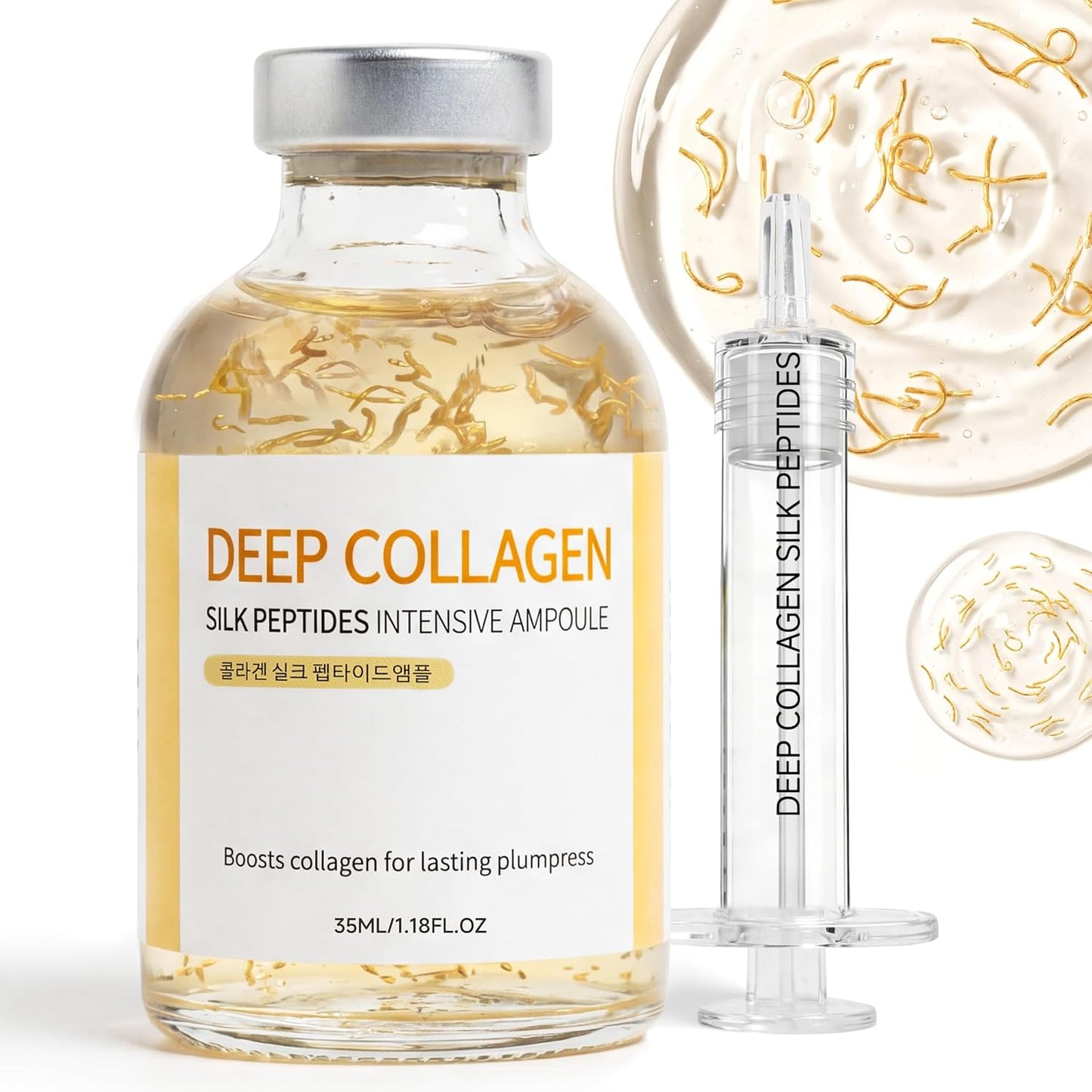 Ampolla de péptido de seda de suero de colágeno profundo, suero coreano antienvejecimiento para cara con colágeno y péptido, hidrata la elasticidad (1.18 onzas líquidas)