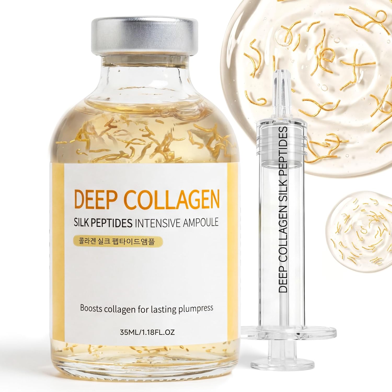 Ampolla de péptido de seda de suero de colágeno profundo, suero coreano antienvejecimiento para cara con colágeno y péptido, hidrata la elasticidad (1.18 onzas líquidas)