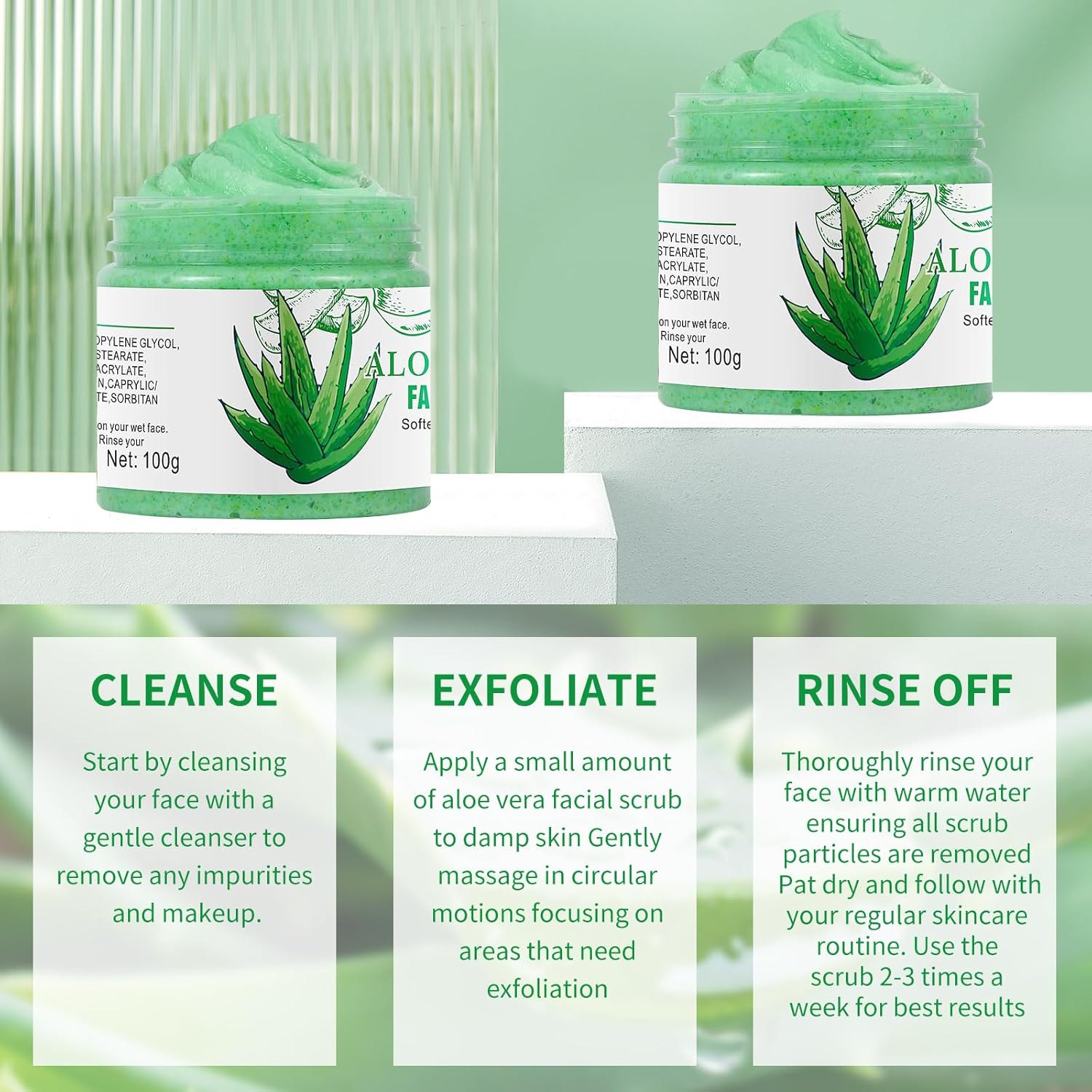 Aloe Vera Facial Scrub & Cleanser - Exfoliating Face Wash for Blackheads & Acne