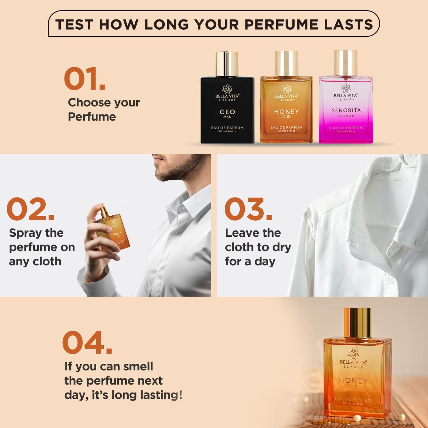 Bellavita Luxury Honey Oud Eau de Parfum | 100 ml (3.4 fl.oz.) | Perfume for Men and Women | Sweet Honey, Bergamot, Oud, and Amber Notes | Women's Day Special