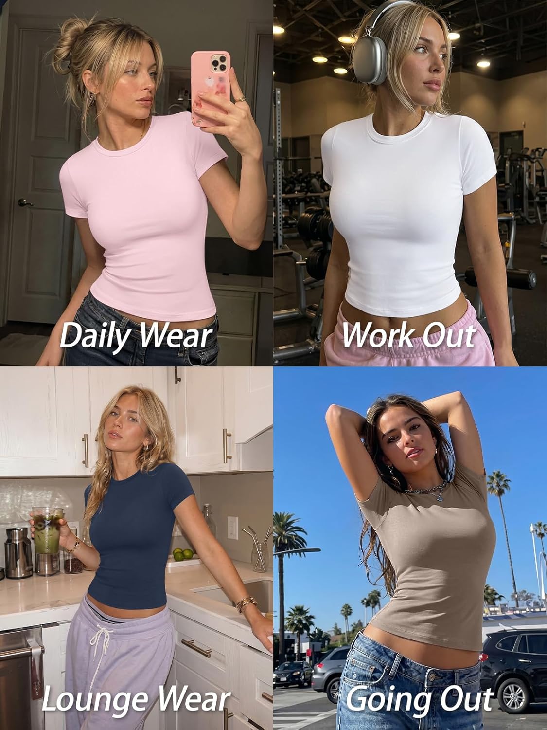 Trendy Queen - Camisetas básicas para mujer, camisetas de verano 2025, de manga corta, ajustadas, para gimnasio, entrenamiento, ropa estilo Y2K