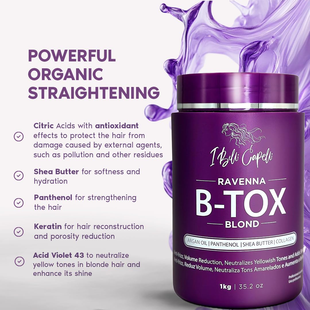 I Belli Capelli Tratamiento Ravenna B-tox para cabello rubio, 35.2 oz (1kg) - Sin formaldehído, acción anti-encrespamiento, suavizante, hidratación profunda y acción hidratante, aceite de argán