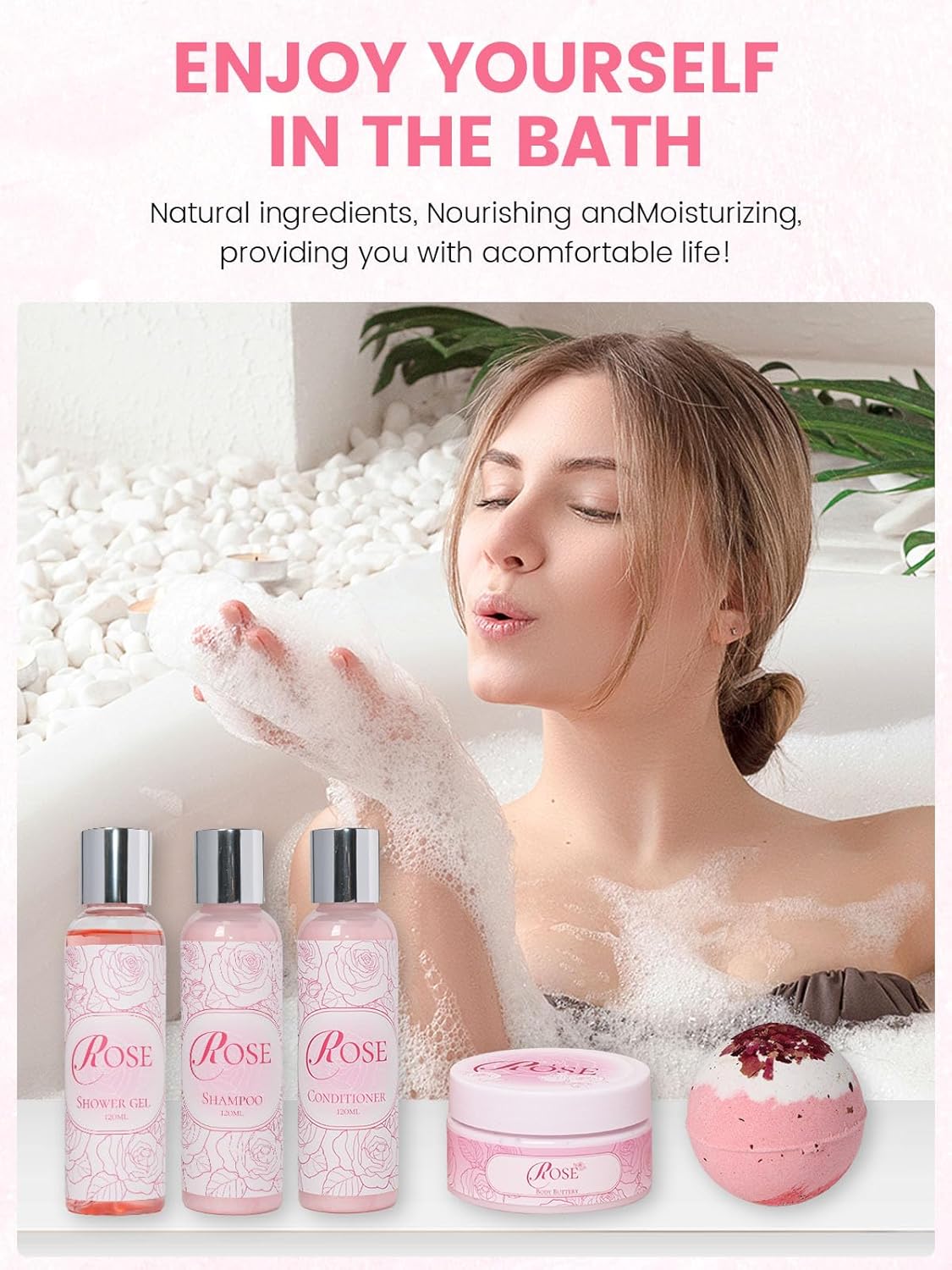 Mother's Day Gifts Set 16Pcs Rose Spa Bath & Body Care Set with Bath Bombs & Lotions, Relaxing Home Spa Gift Kit for Mom Wife Girlfriend, Ideal for Mother’s Day Birthday Women Gift Sets