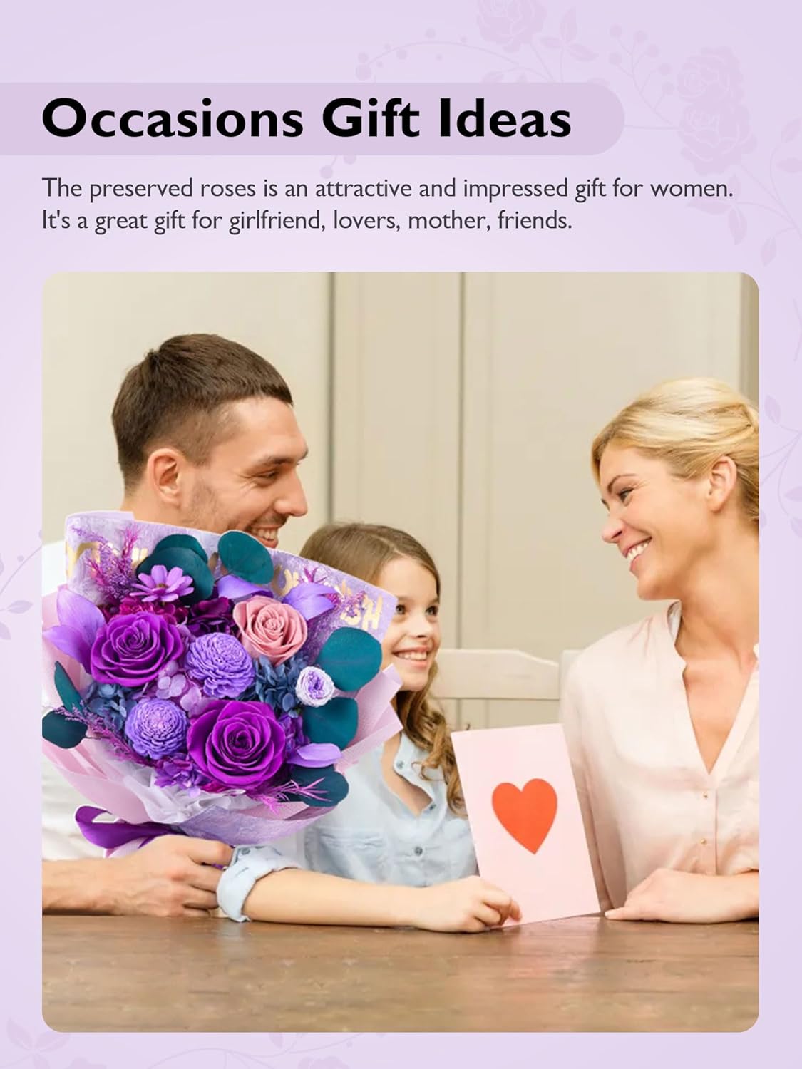 Eterfield Flores para entrega, ramo de flores para el día de la madre, rosas preservadas y flores moradas, regalos de cumpleaños para ella, esposa, mamá, abuela, aniversario, día de San Valentín, Navidad