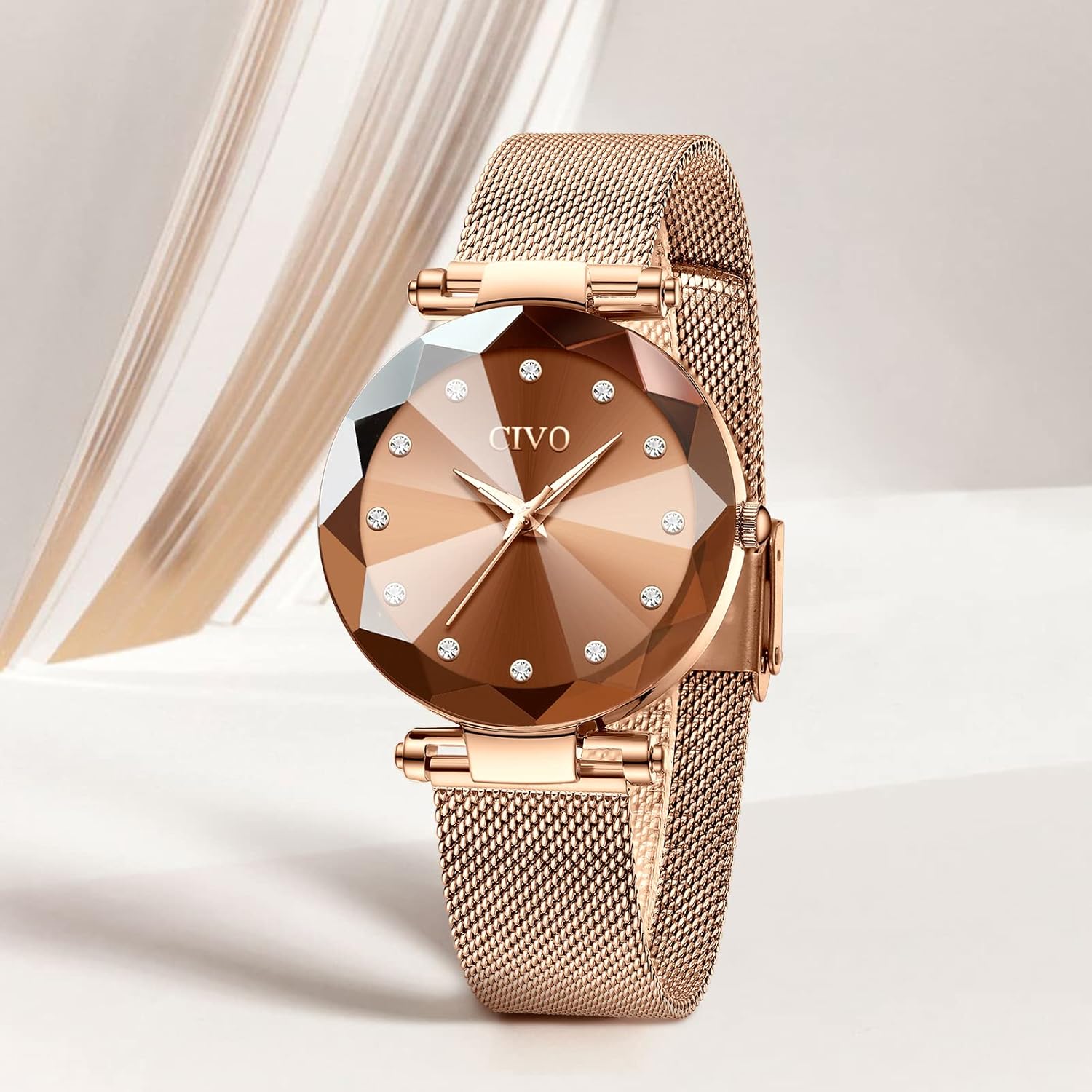 CIVO Womens Watch Ultra-Thin Stainless Steel Mesh Strap Analog Quartz Wrist Watch Waterproof Fashion Casual Elegant Ladies Watches with Diamond Timescale