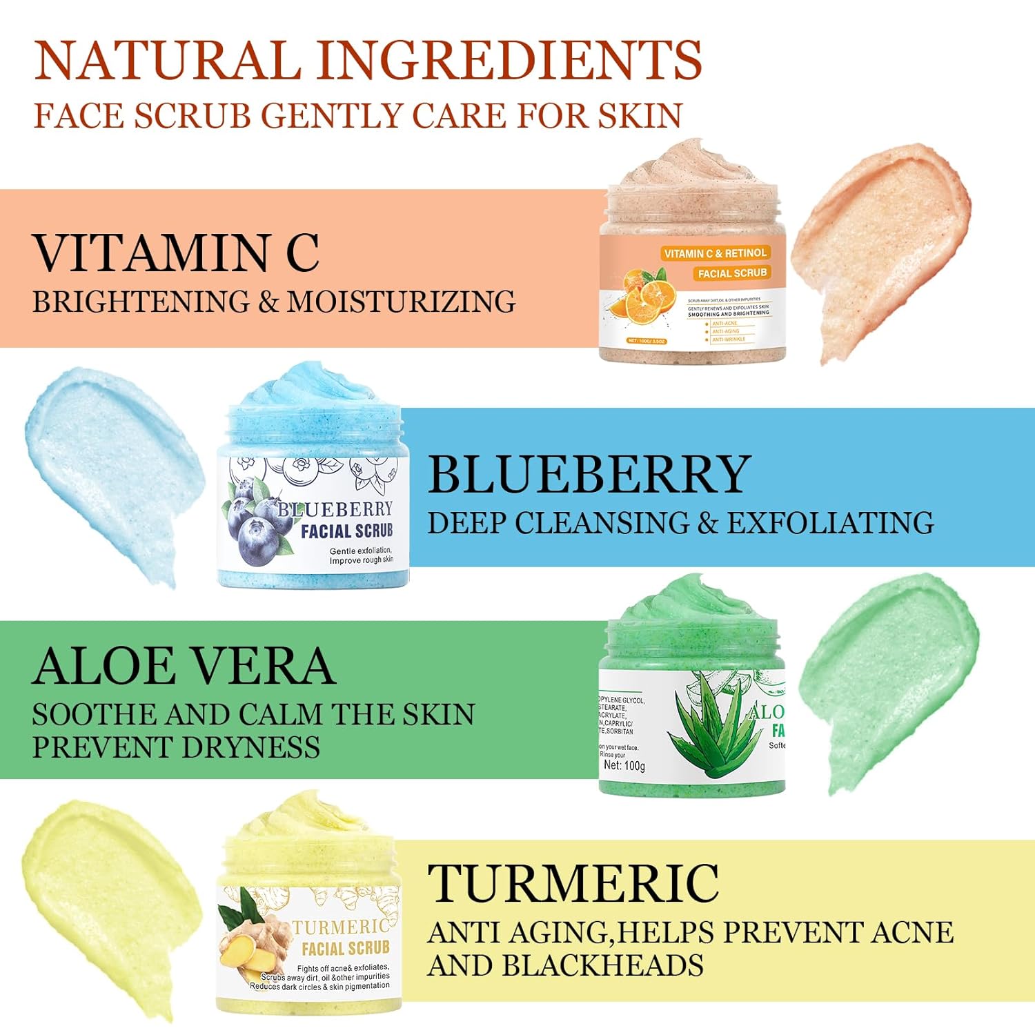 Aloe Vera Facial Scrub & Cleanser - Exfoliating Face Wash for Blackheads & Acne