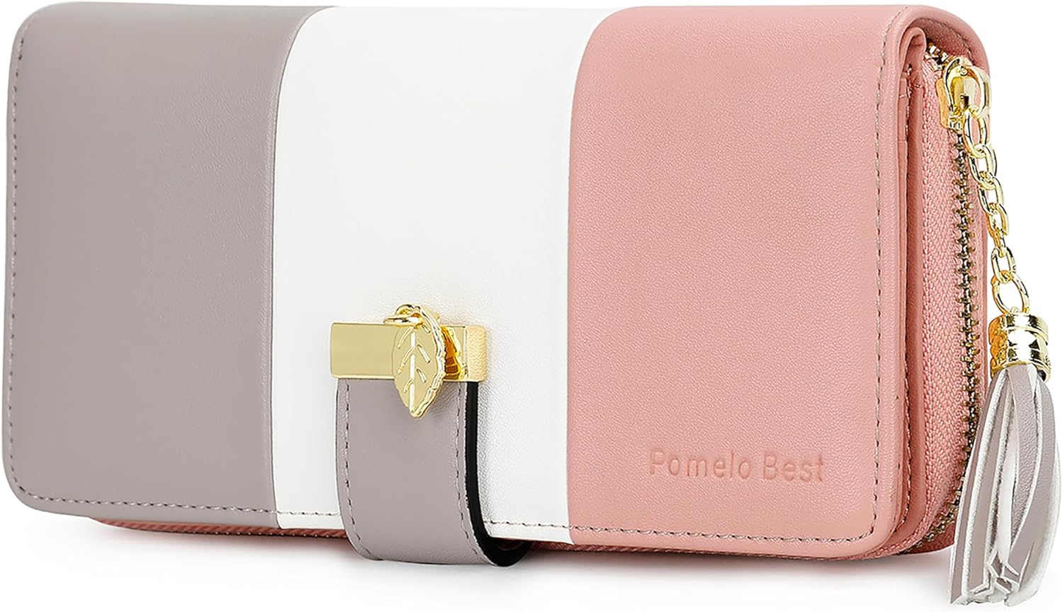 Carteras RFID para mujer con múltiples ranuras para tarjetas y compartimento para teléfono celular, cartera para mujer, Rosado/blanco/gris, Classic