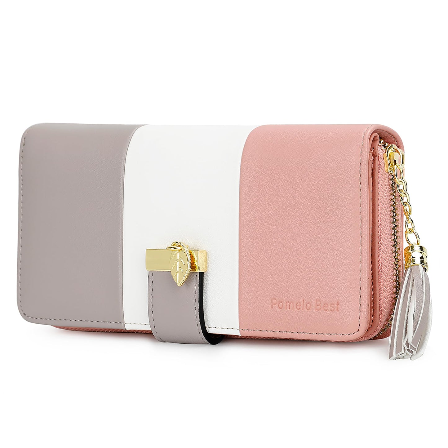 Carteras RFID para mujer con múltiples ranuras para tarjetas y compartimento para teléfono celular, cartera para mujer, Rosado/blanco/gris, Classic