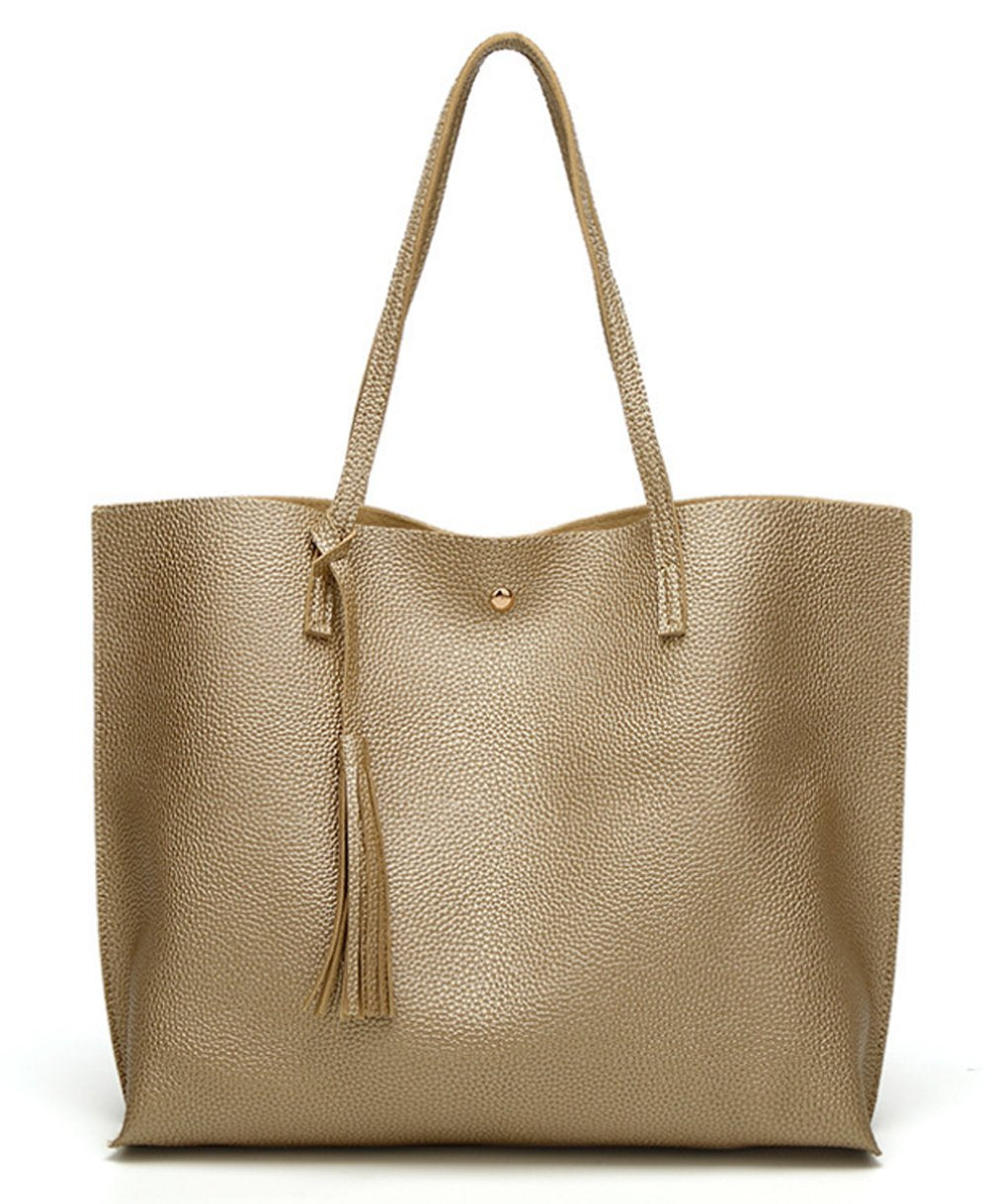Dreubea Women's Soft Faux Leather Tote Shoulder Bag from, Big Capacity Tassel Handbag