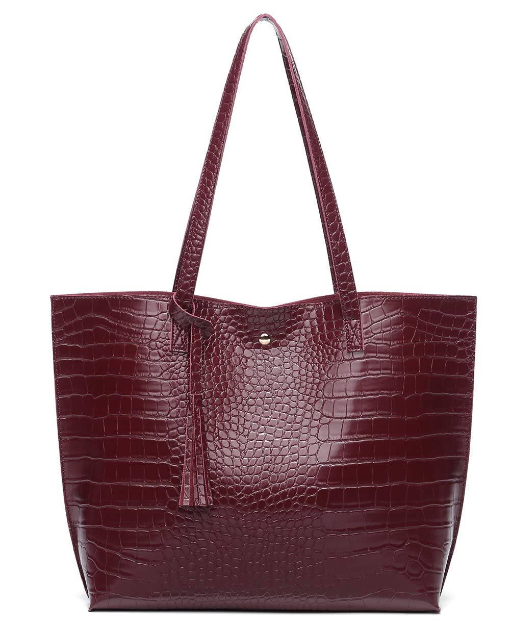 Dreubea Women's Soft Faux Leather Tote Shoulder Bag from, Big Capacity Tassel Handbag