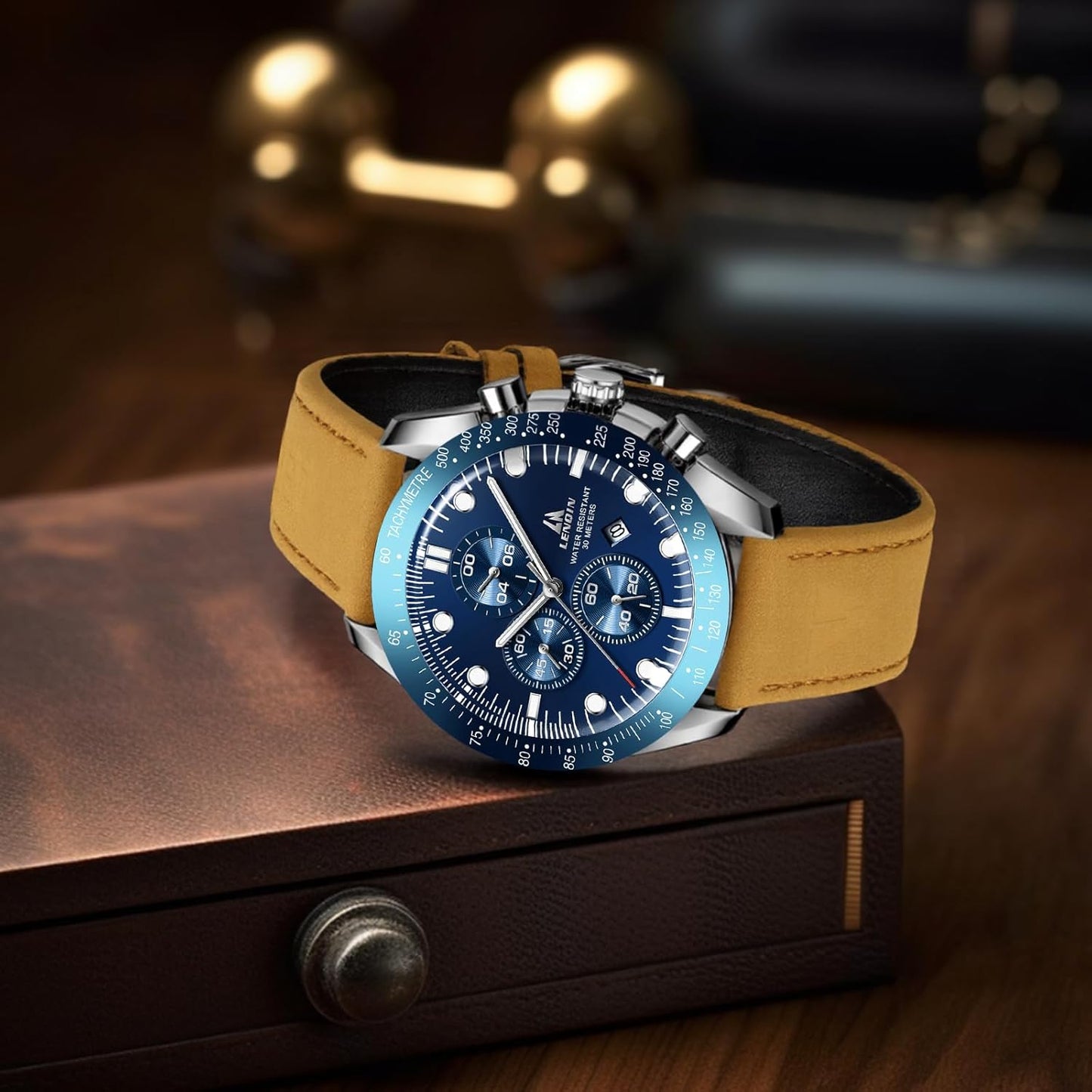 LN LENQIN Relojes para hombre, reloj de cuero, analógico, de cuarzo, para hombre, luminoso, de lujo, moderno, elegante, para negocios o vestir casual, relojes de pulsera de 30M resistentes al agua con