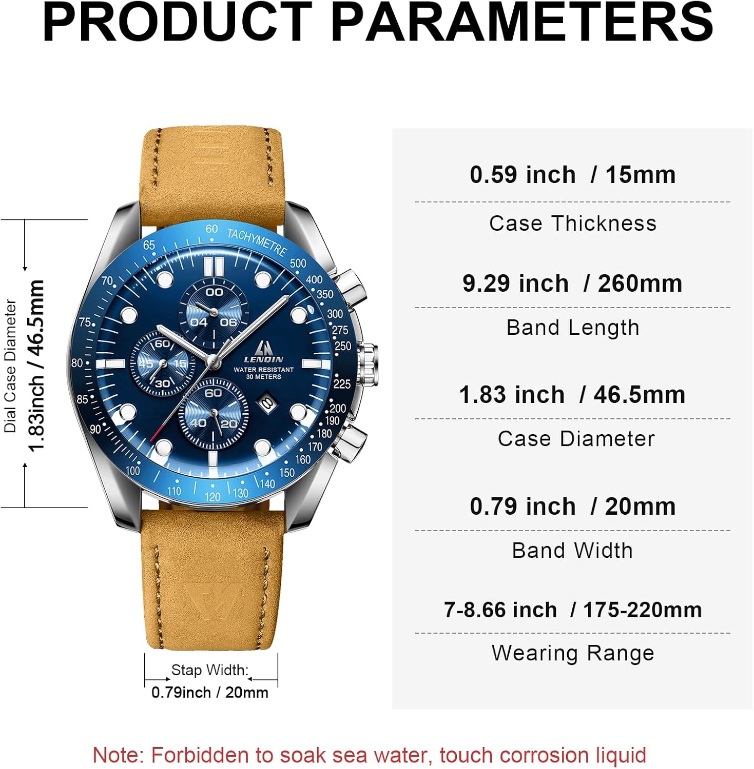 LN LENQIN Relojes para hombre, reloj de cuero, analógico, de cuarzo, para hombre, luminoso, de lujo, moderno, elegante, para negocios o vestir casual, relojes de pulsera de 30M resistentes al agua con