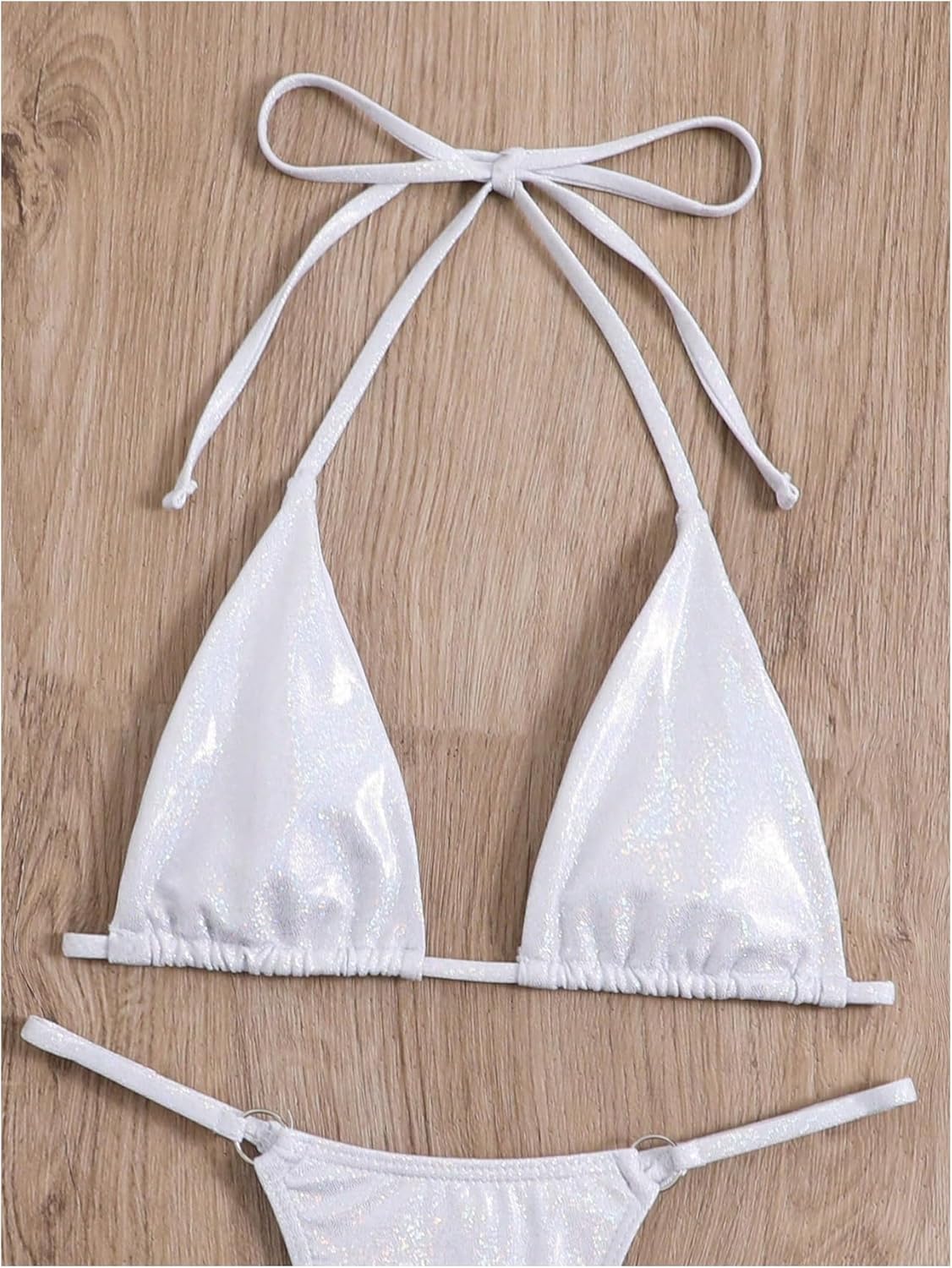 SOLY HUX Traje de baño metálico para mujer Halter Micro Triángulo Top Traje de baño Tanga Tanga Bikini Conjunto de dos piezas