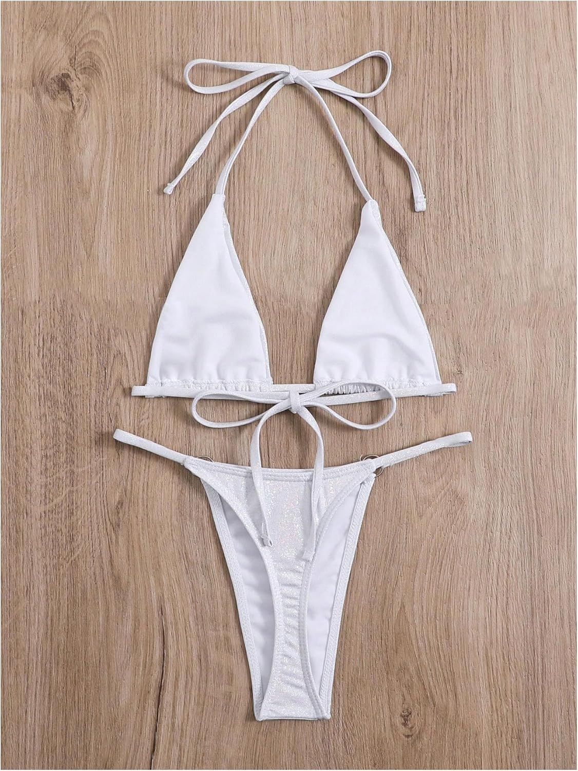 SOLY HUX Traje de baño metálico para mujer Halter Micro Triángulo Top Traje de baño Tanga Tanga Bikini Conjunto de dos piezas