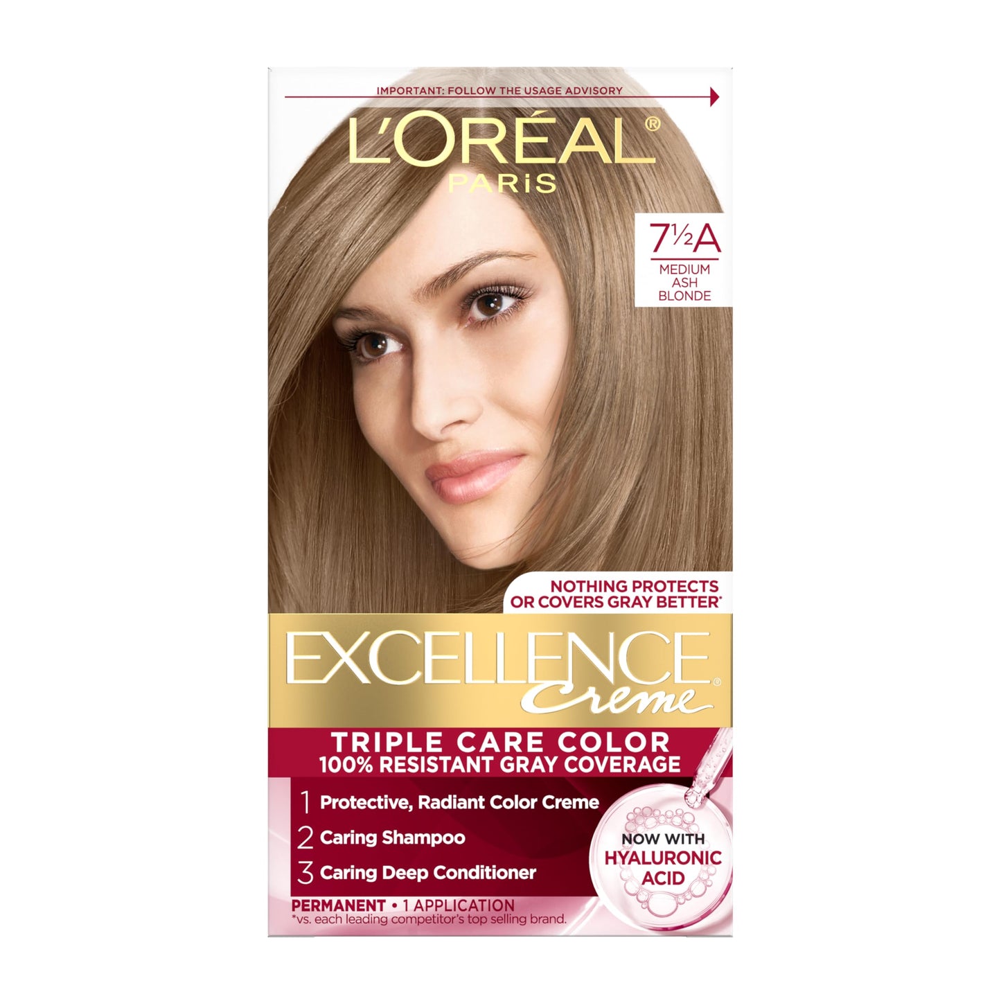 L'Oreal Paris Excellence Crème Tinte Permanente para el Cabello, Color de Cabello de Triple Cuidado con Complejo Pro-Keratine para Cobertura 100% de Canas, 4 Marrón Oscuro, 1 Kit