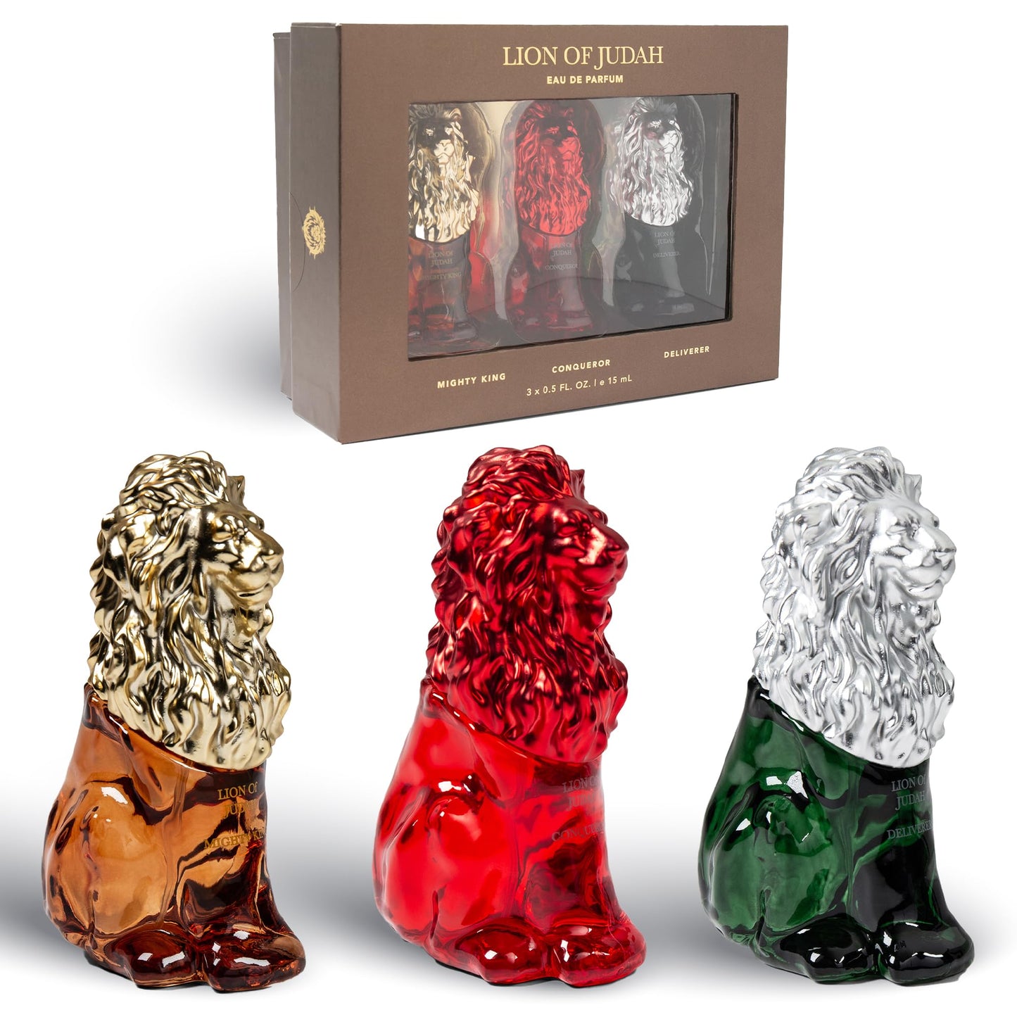 LION OF JUDAH Mighty King – Fragancia EDP de larga duración viene en una elegante botella de vidrio en forma de león – Colonia para hombre con notas de canela, madera seca y vainilla (3.0 fl oz)