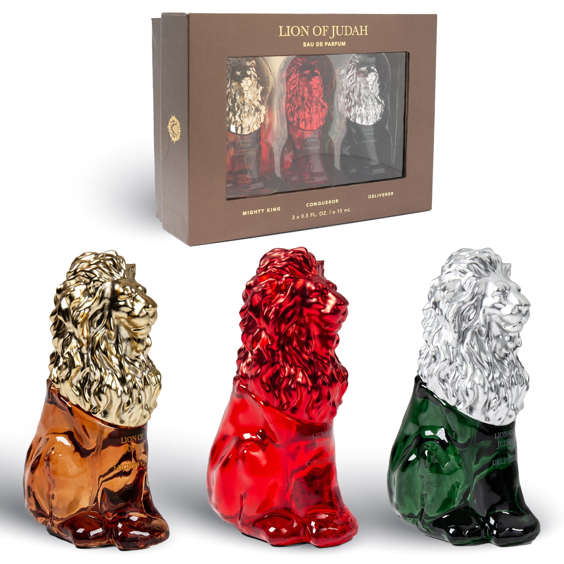 LION OF JUDAH Mighty King – Fragancia EDP de larga duración viene en una elegante botella de vidrio en forma de león – Colonia para hombre con notas de canela, madera seca y vainilla (3.0 fl oz)