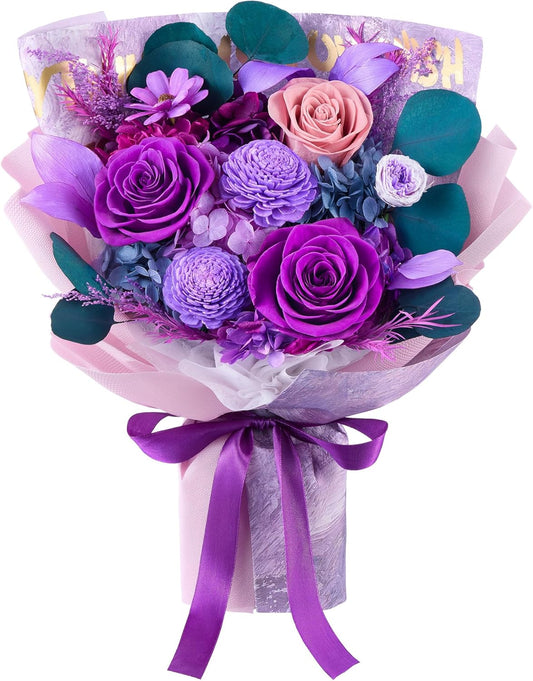 Eterfield Flores para entrega, ramo de flores para el día de la madre, rosas preservadas y flores moradas, regalos de cumpleaños para ella, esposa, mamá, abuela, aniversario, día de San Valentín, Navidad