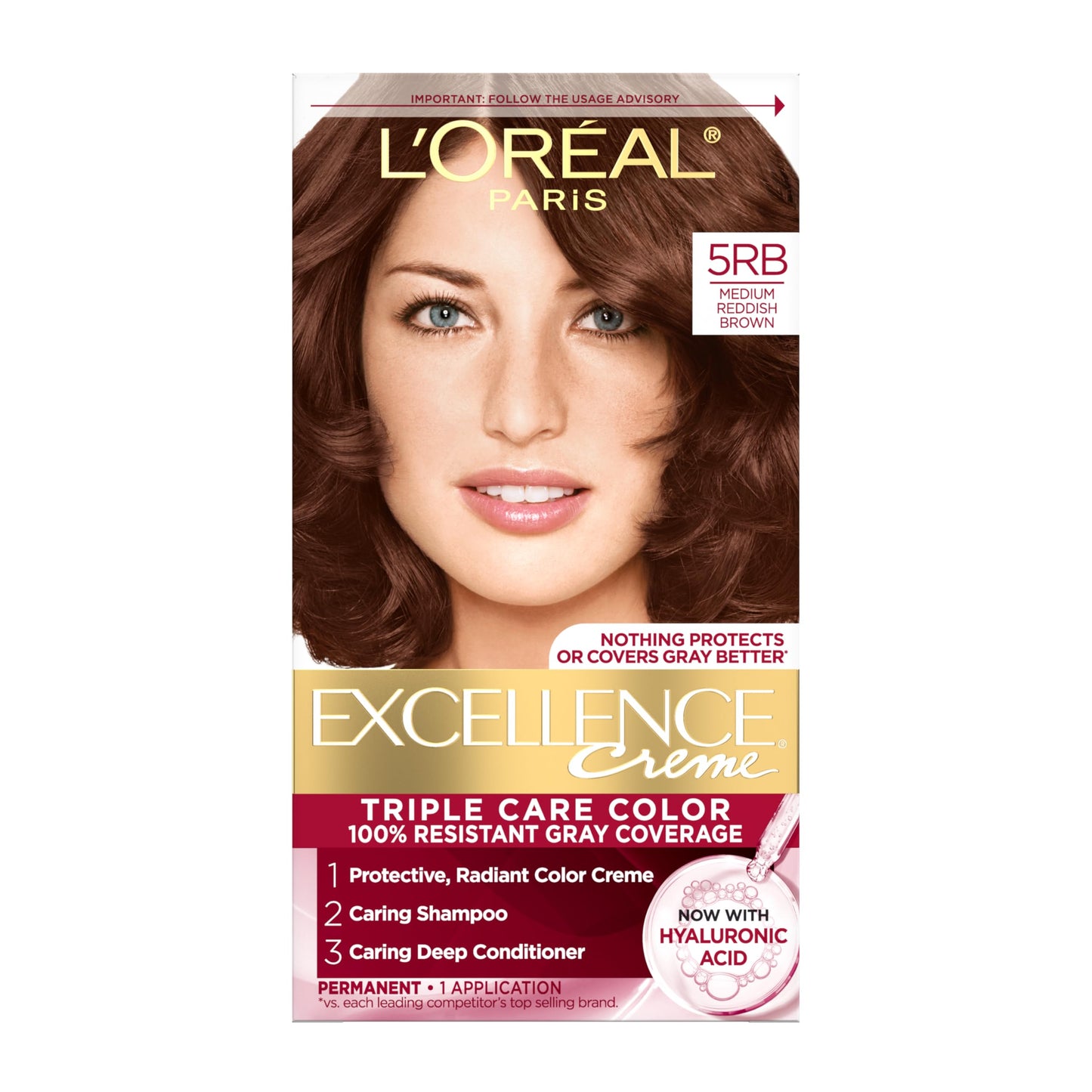L'Oreal Paris Excellence Crème Tinte Permanente para el Cabello, Color de Cabello de Triple Cuidado con Complejo Pro-Keratine para Cobertura 100% de Canas, 4 Marrón Oscuro, 1 Kit