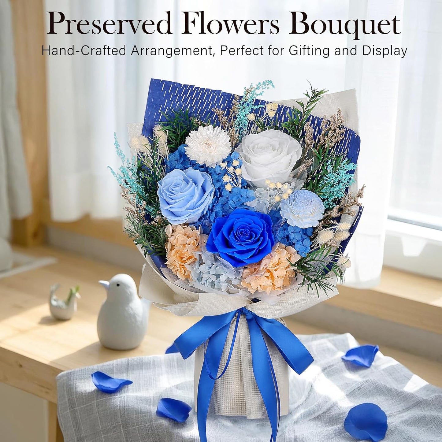 Preserved Flowers Bouquet - Forever Flowers for Delivery, Real Eternal Roses Bouquet, Mothers Day Gifts for Mom Grandma Wife, Anniversary Birthday Gifts for Women, Blue