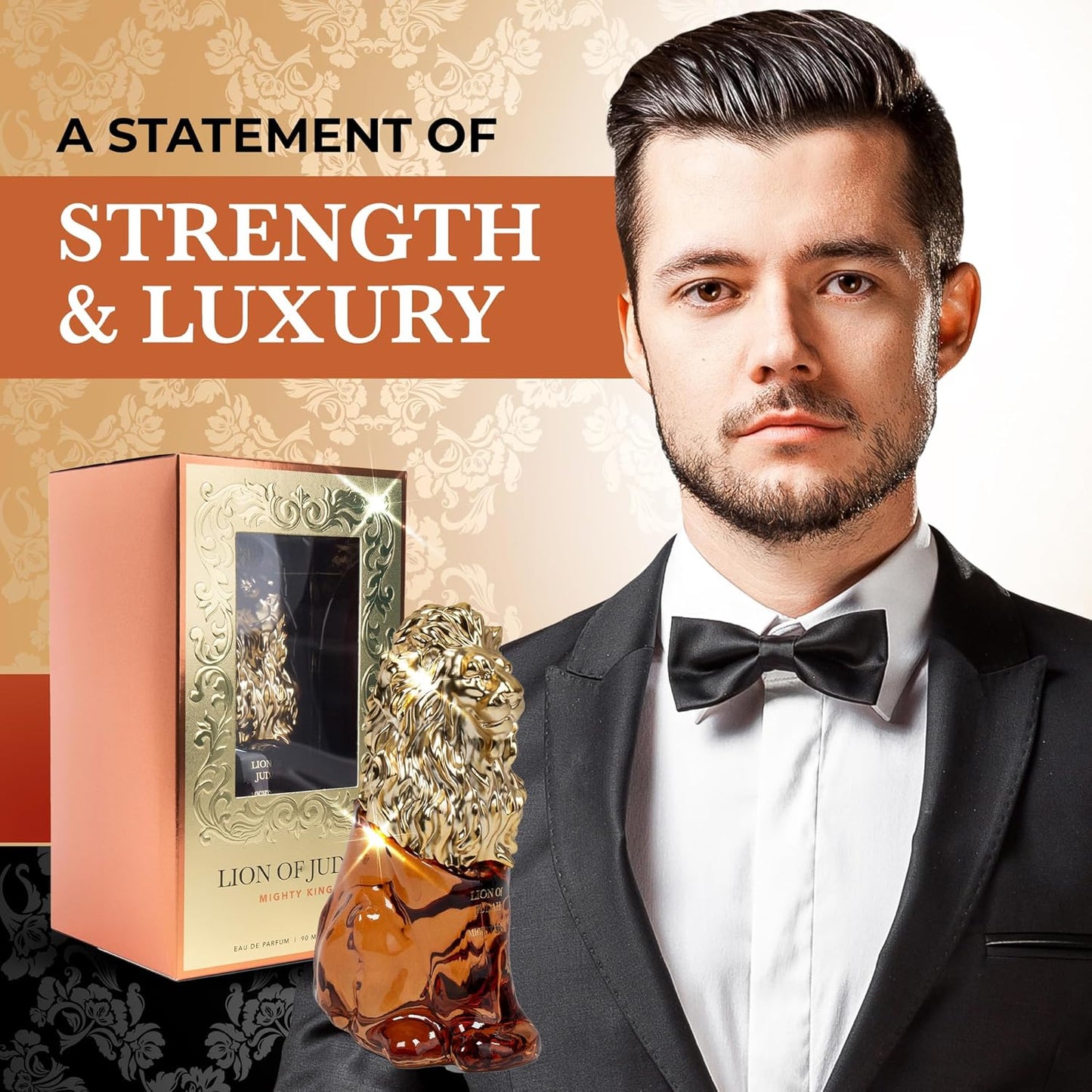 LION OF JUDAH Mighty King – Fragancia EDP de larga duración viene en una elegante botella de vidrio en forma de león – Colonia para hombre con notas de canela, madera seca y vainilla (3.0 fl oz)