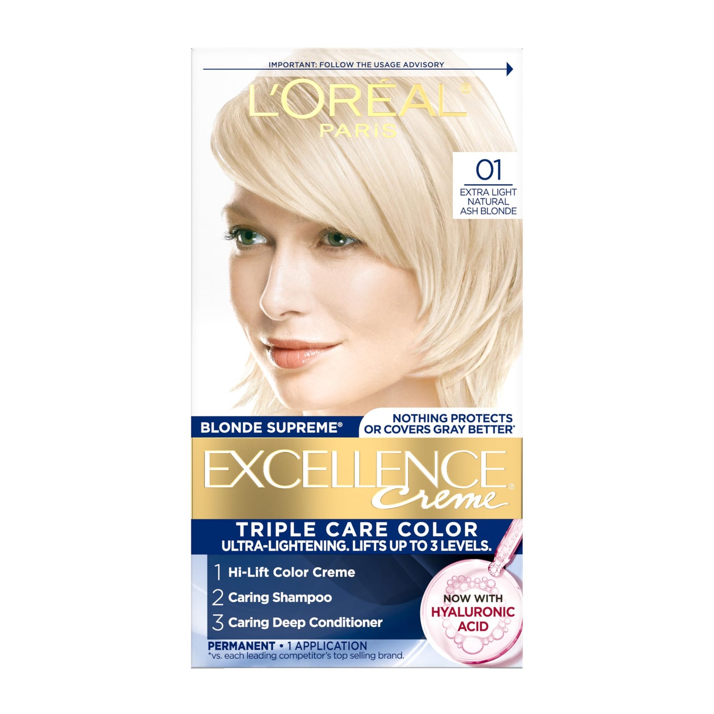 L'Oreal Paris Excellence Crème Tinte Permanente para el Cabello, Color de Cabello de Triple Cuidado con Complejo Pro-Keratine para Cobertura 100% de Canas, 4 Marrón Oscuro, 1 Kit