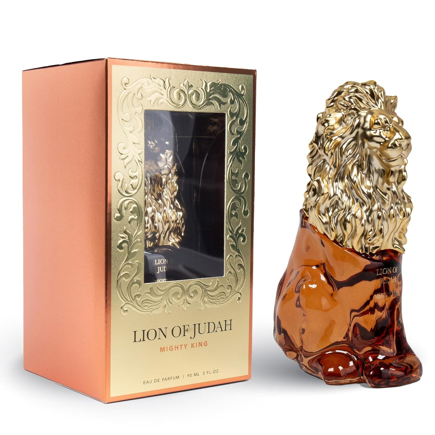 LION OF JUDAH Mighty King – Fragancia EDP de larga duración viene en una elegante botella de vidrio en forma de león – Colonia para hombre con notas de canela, madera seca y vainilla (3.0 fl oz)